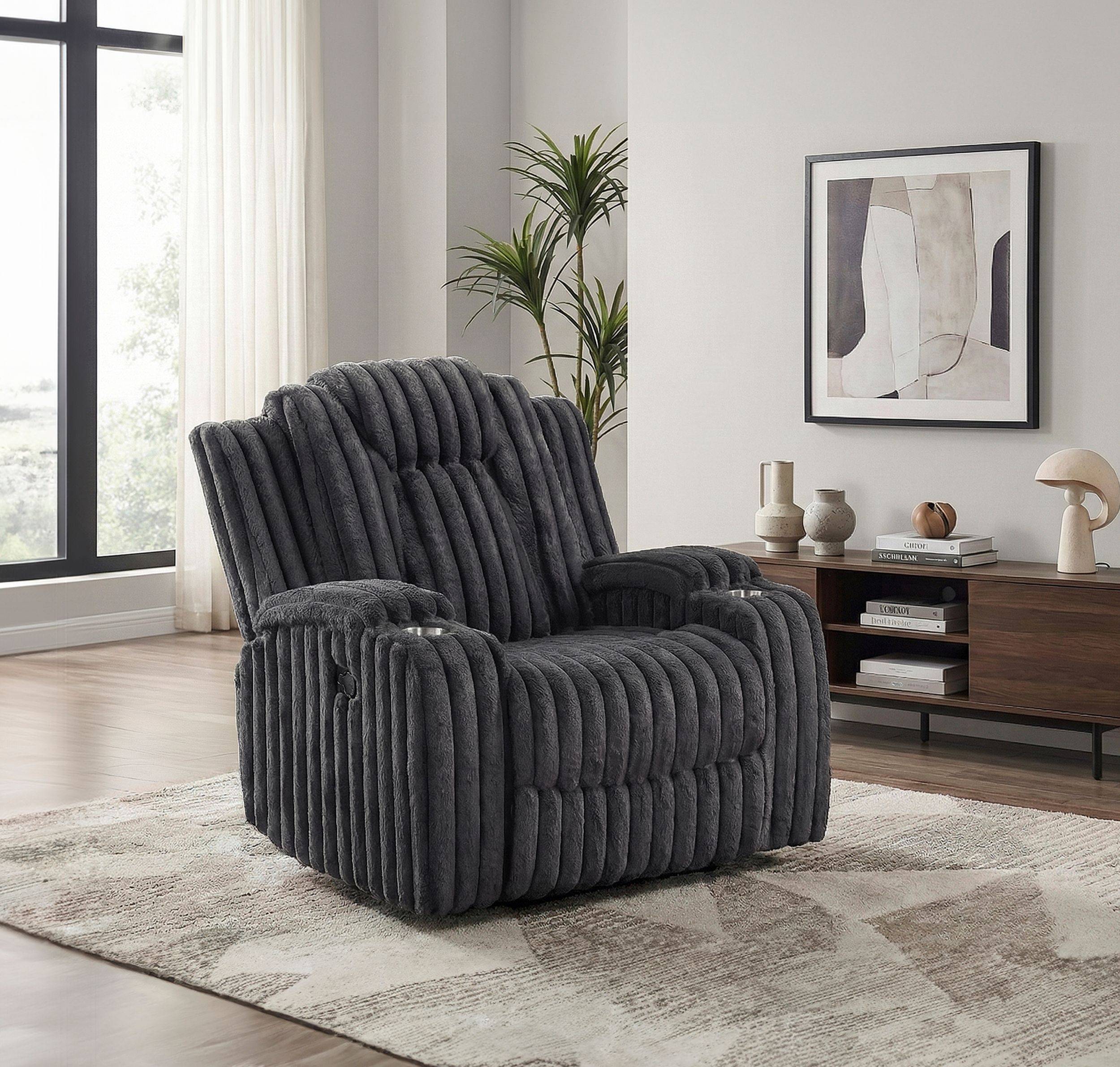 Phyllis Corduroy Reclining Chair with Cup Holders