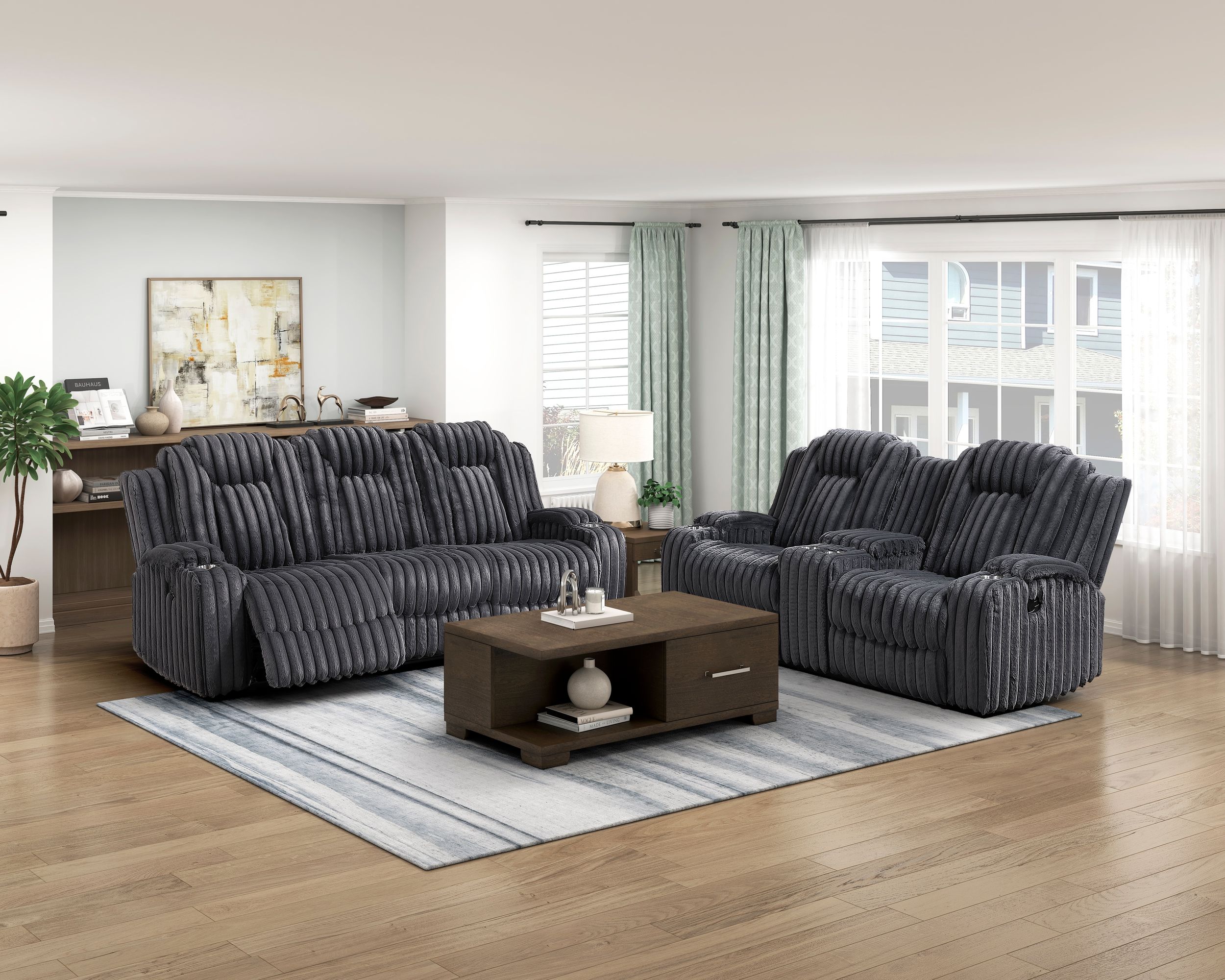 Phyllis Corduroy Double Reclining Sofa with Cup Holders