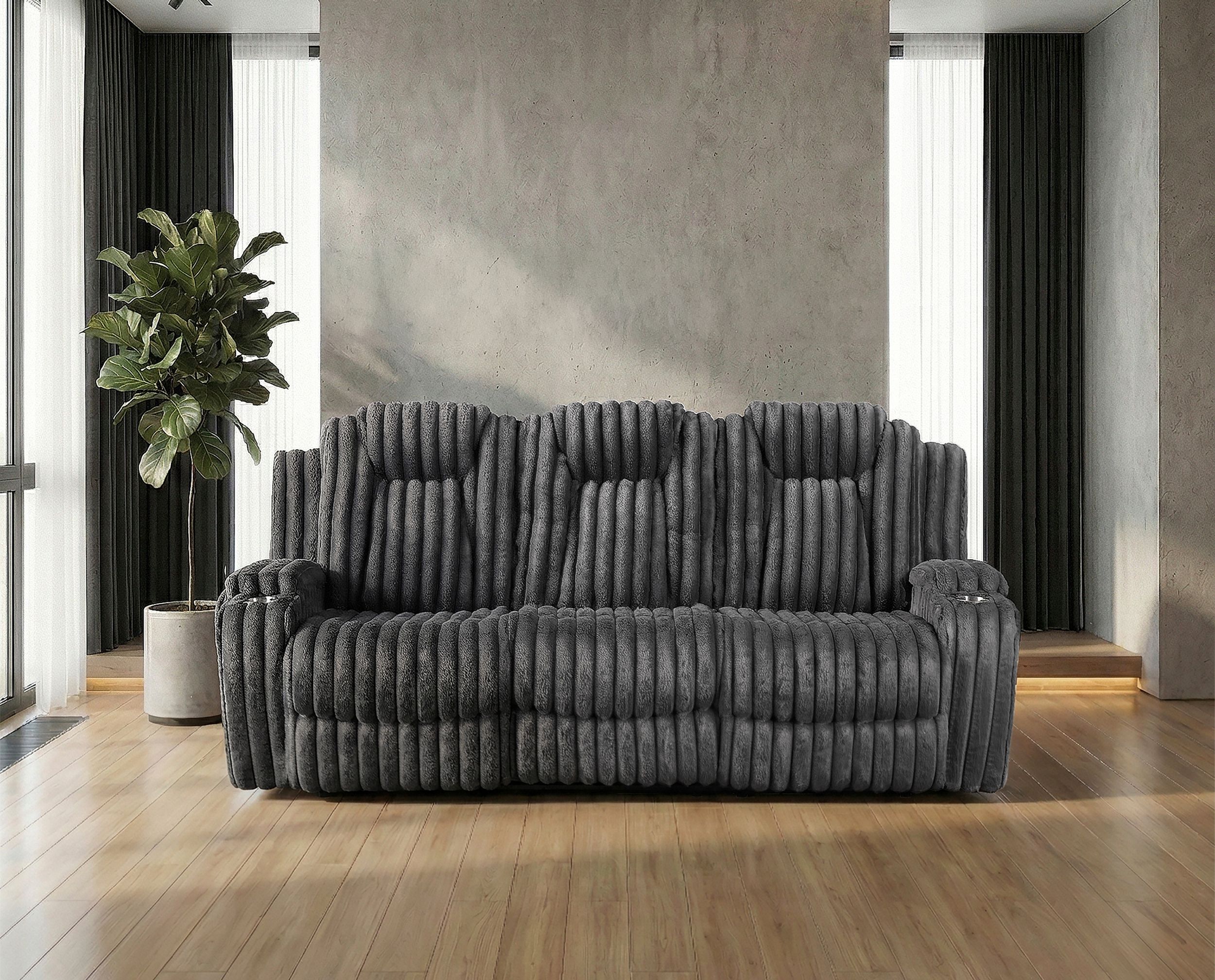 Phyllis Corduroy Double Reclining Sofa with Cup Holders