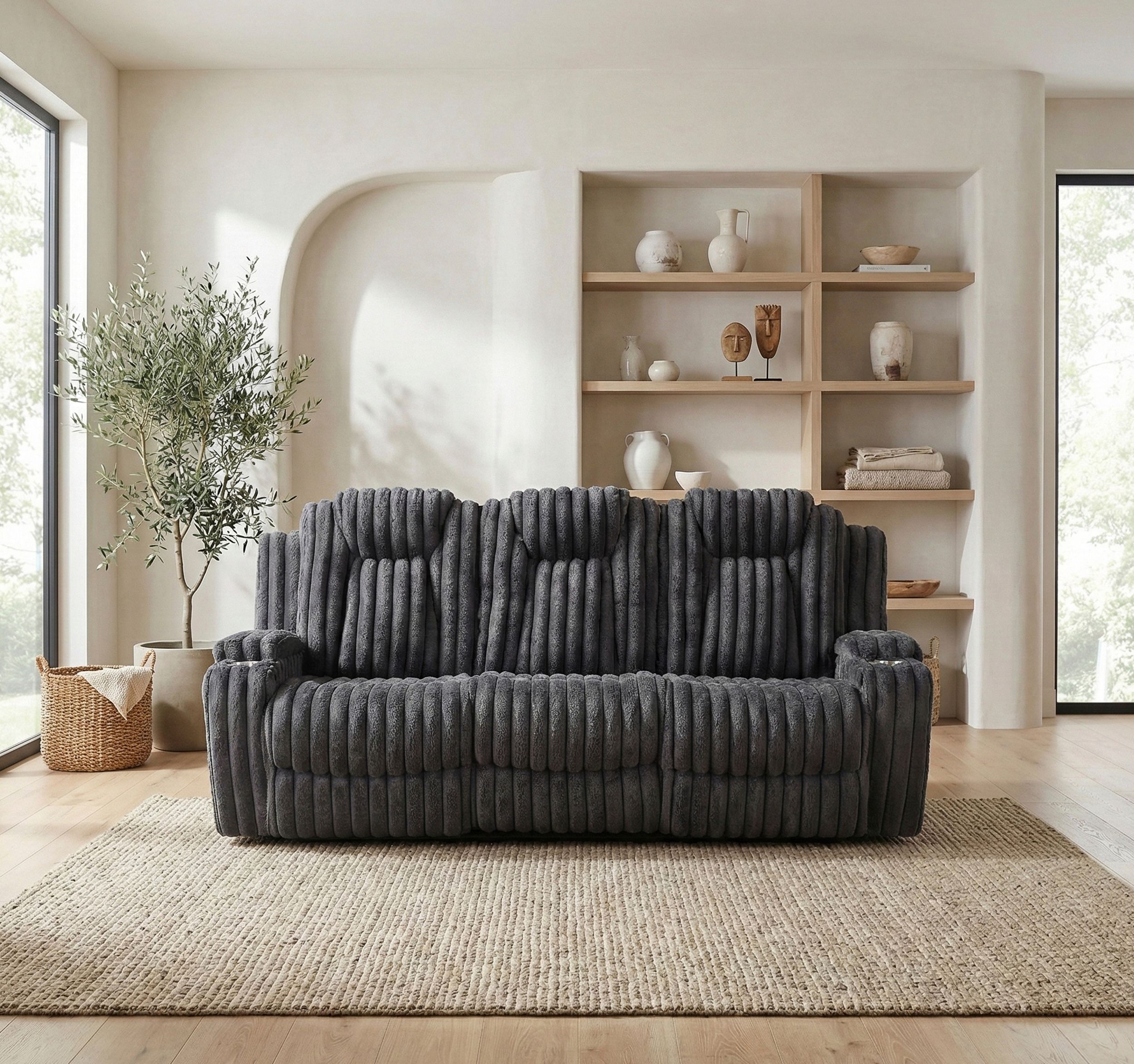 Phyllis Corduroy Double Reclining Sofa with Cup Holders