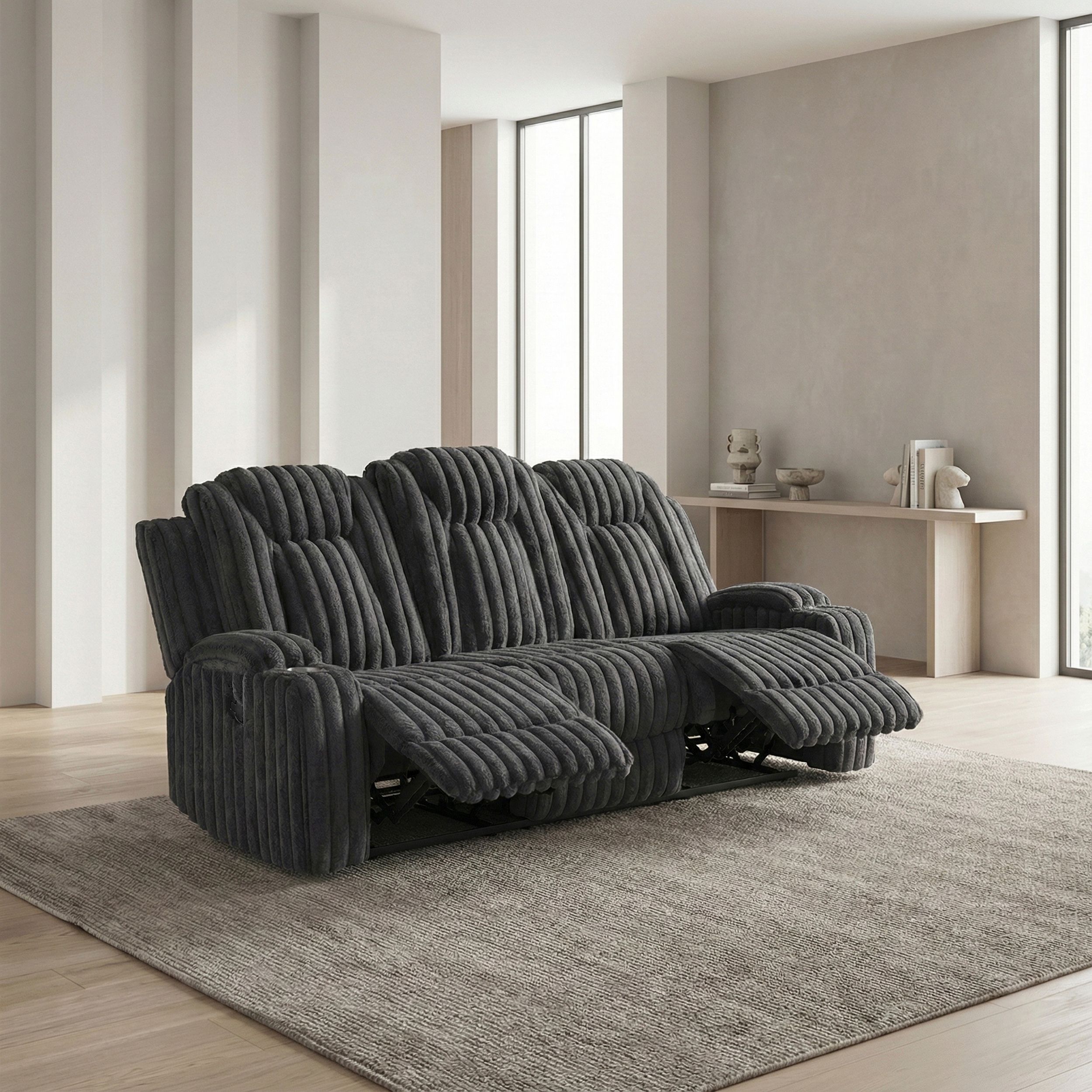 Phyllis Corduroy Double Reclining Sofa with Cup Holders