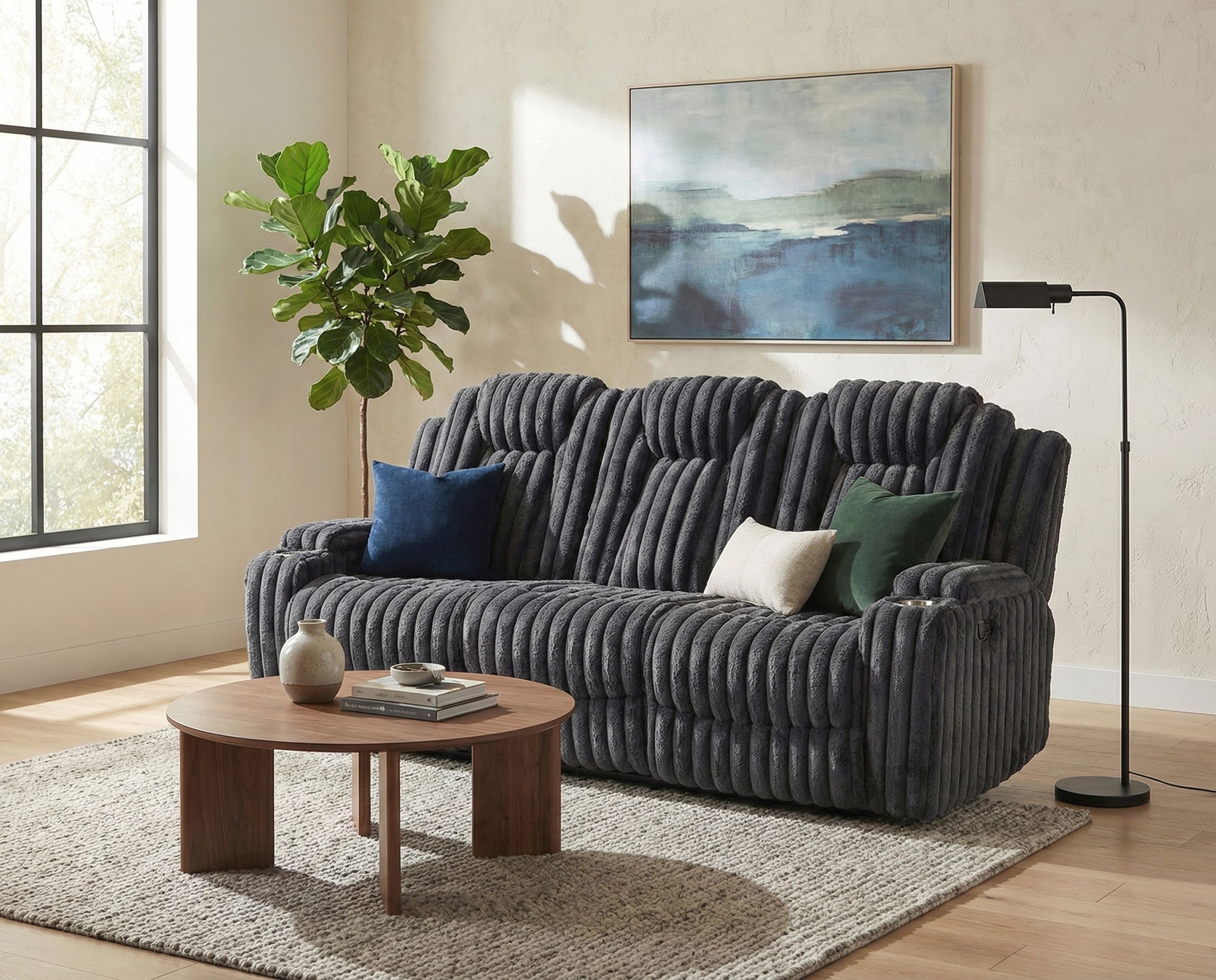 Phyllis Corduroy Double Reclining Sofa with Cup Holders
