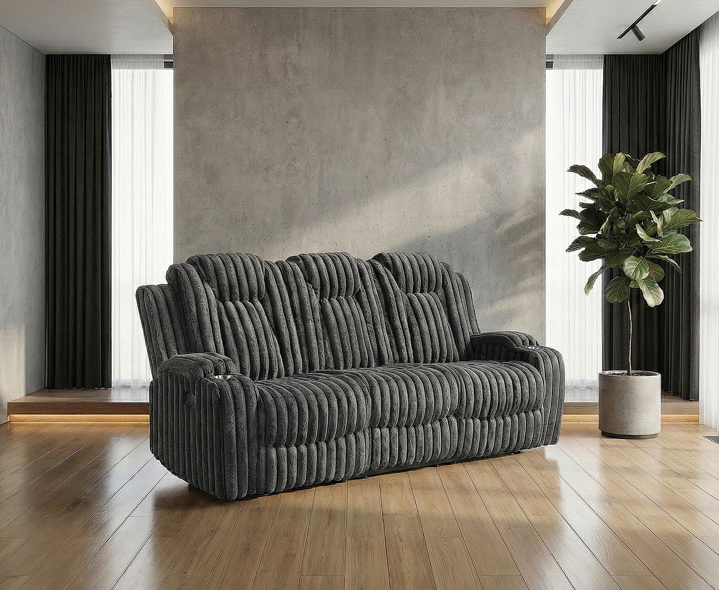 Phyllis Corduroy Double Reclining Sofa with Cup Holders