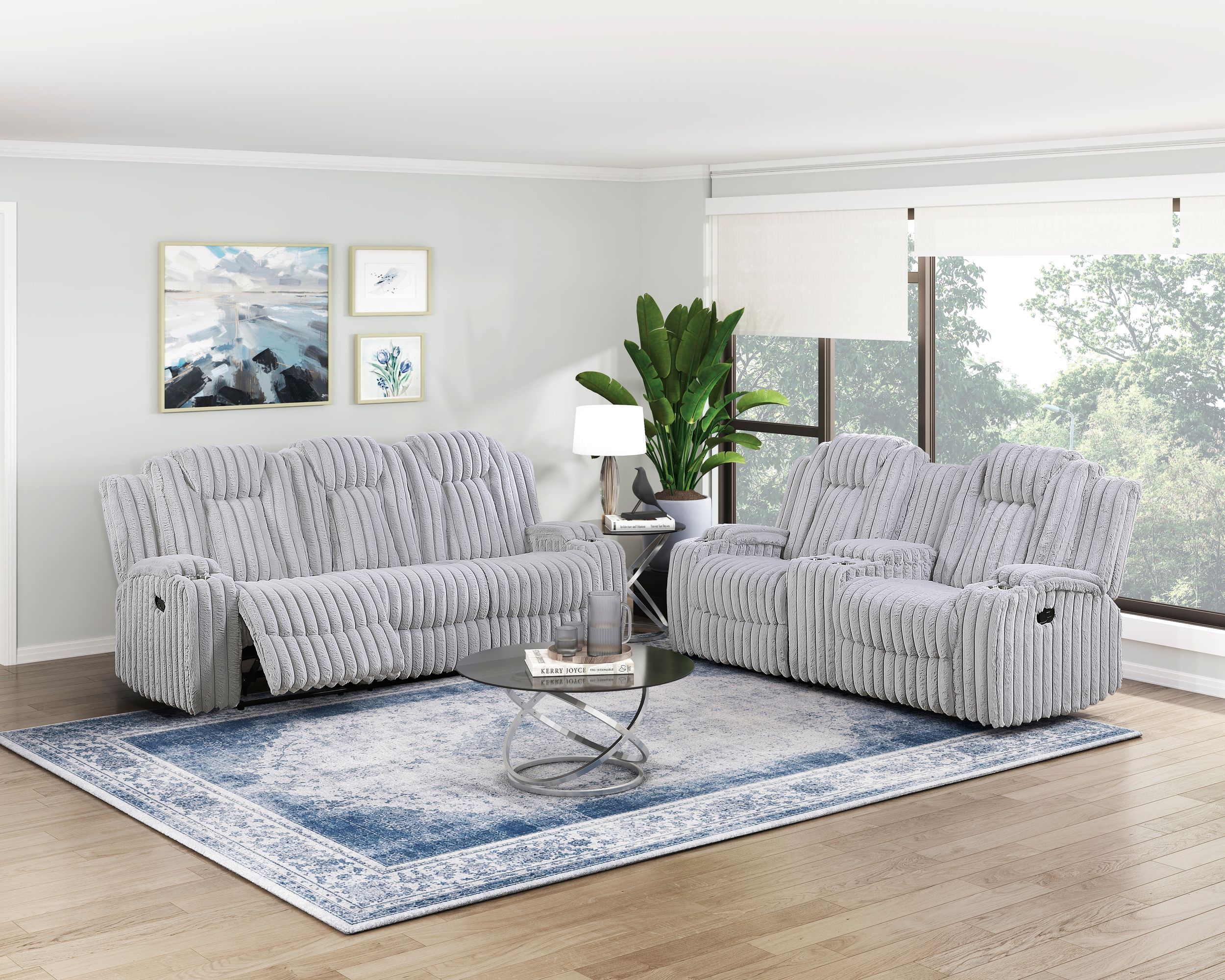 Phyllis Corduroy Double Reclining Sofa with Cup Holders