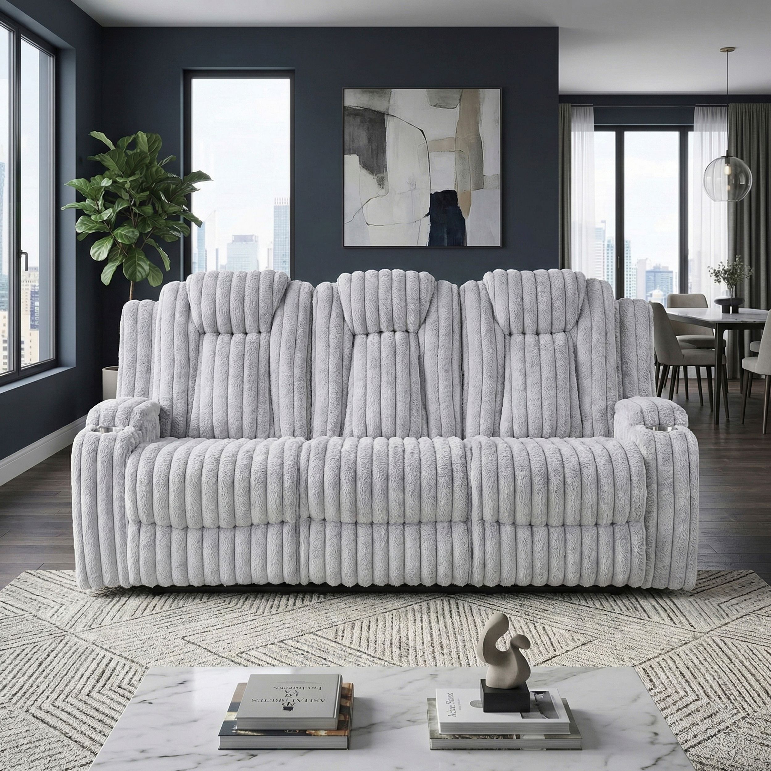 Phyllis Corduroy Double Reclining Sofa with Cup Holders