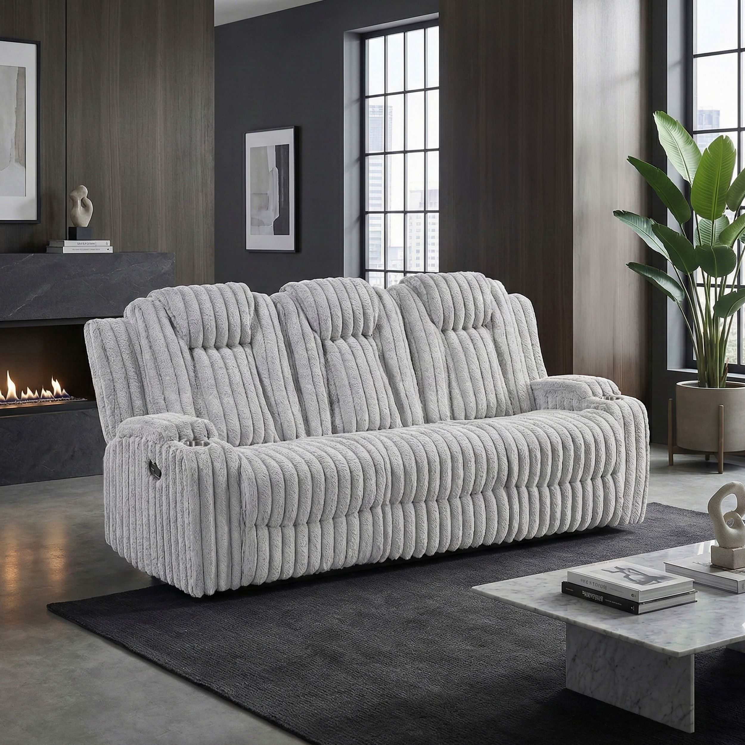 Phyllis Corduroy Double Reclining Sofa with Cup Holders