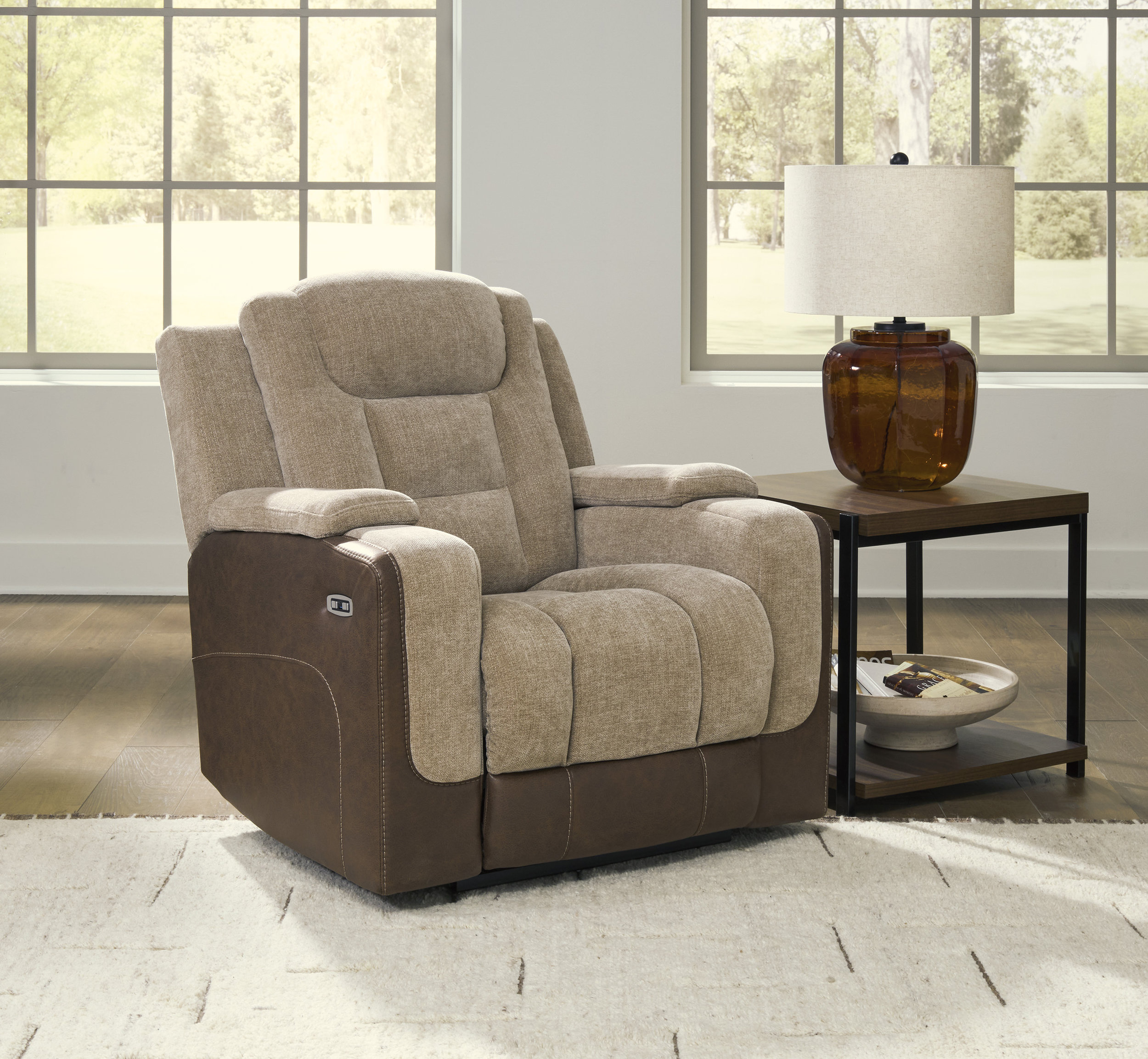 Mixed Motion Faux Leather/Polyester Power Reclining Living Room Set with Adjustable Headrest