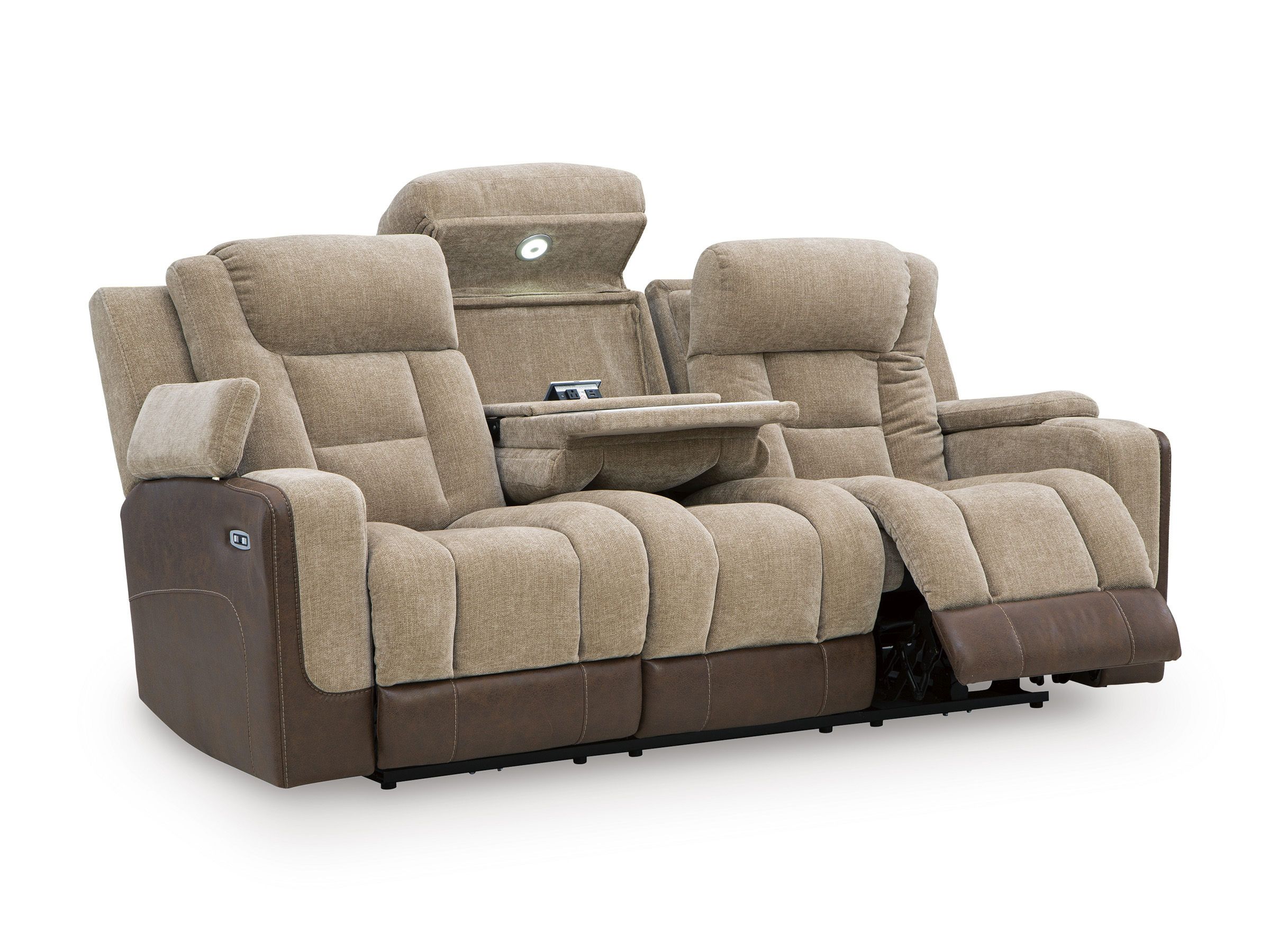 Mixed Motion Faux Leather/Polyester Power Reclining Living Room Set with Adjustable Headrest