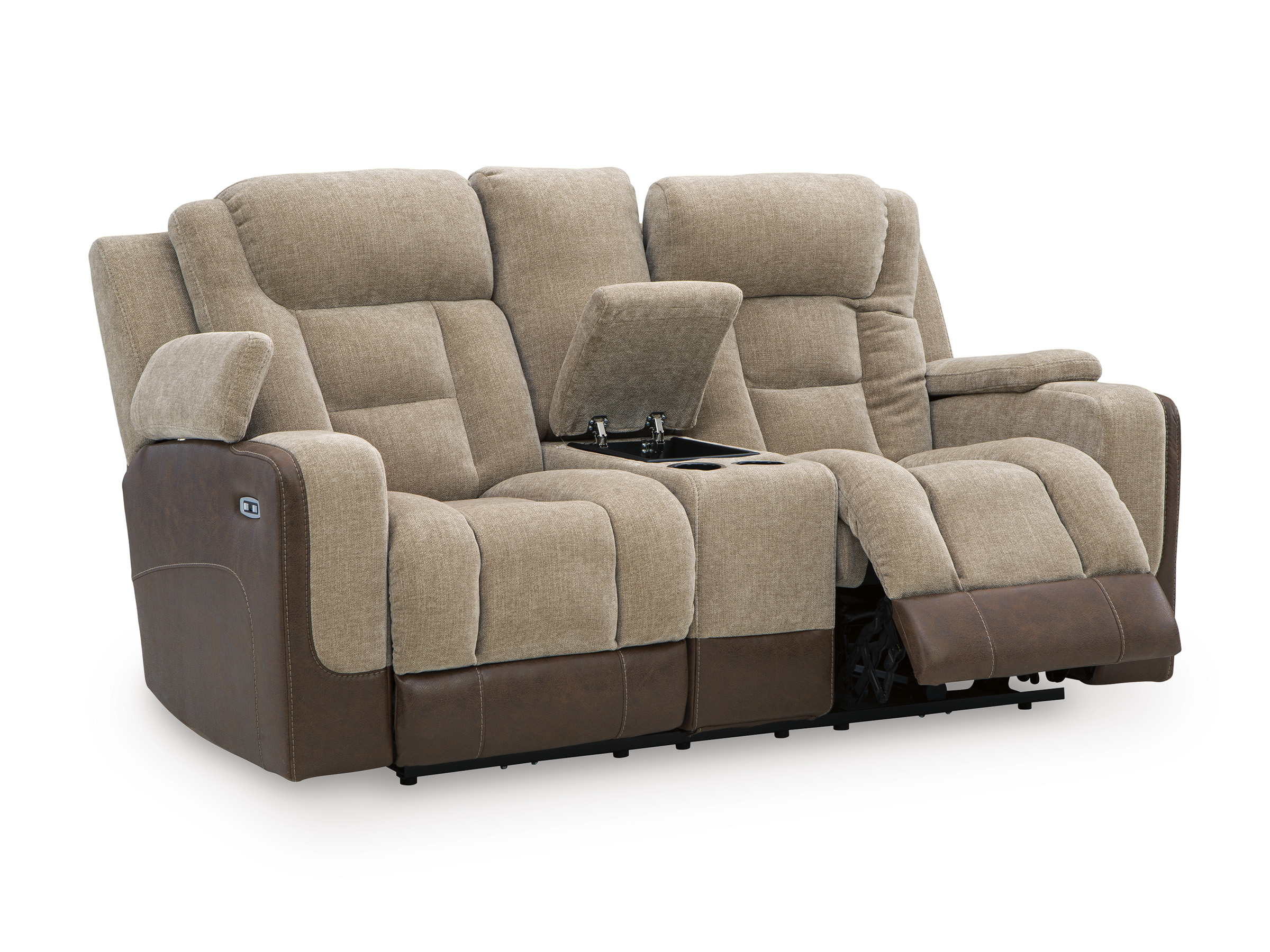 Mixed Motion Faux Leather/Polyester Power Reclining Living Room Set with Adjustable Headrest
