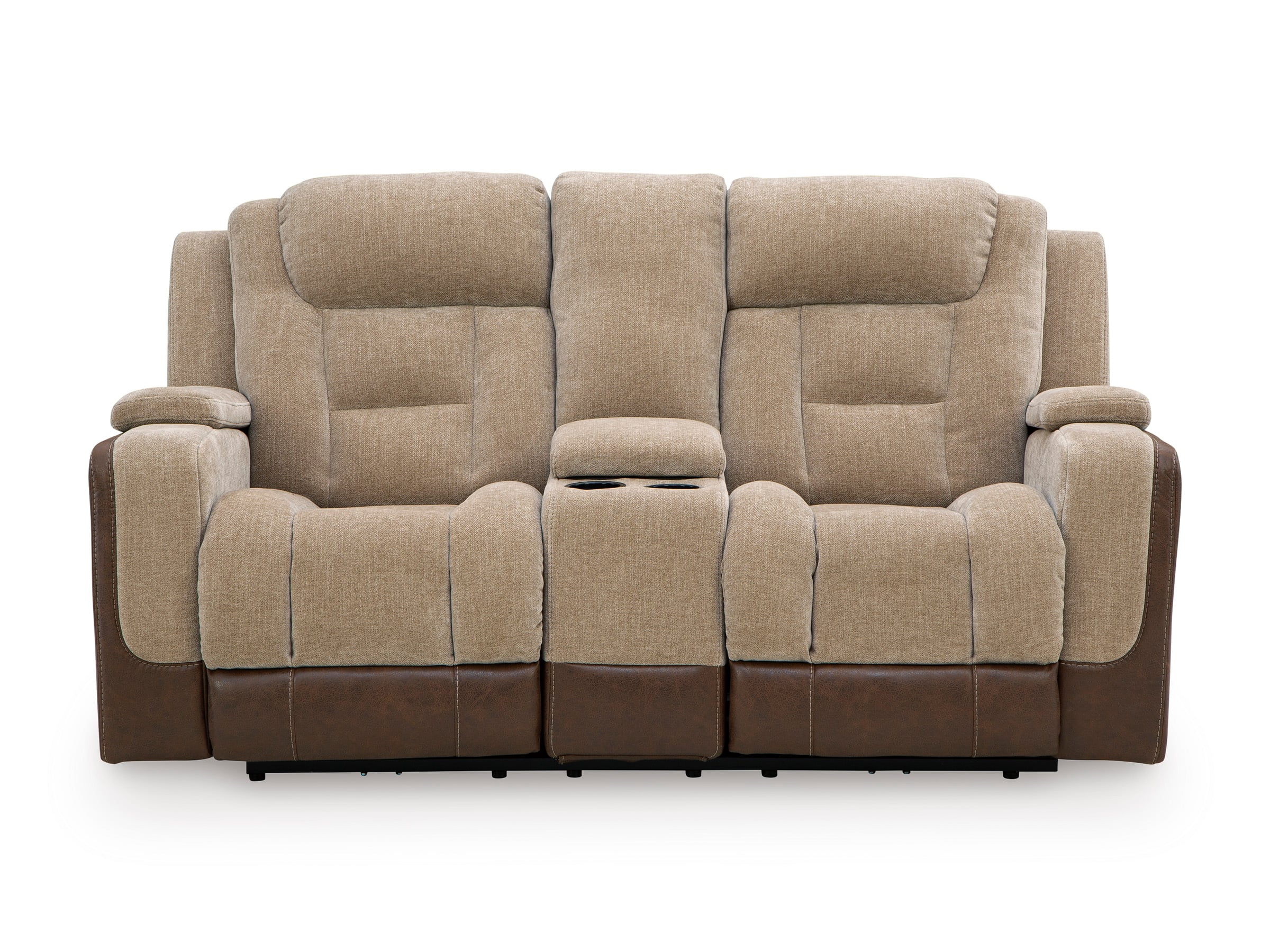 Mixed Motion Faux Leather/Polyester Power Reclining Loveseat with Adjustable Headrest