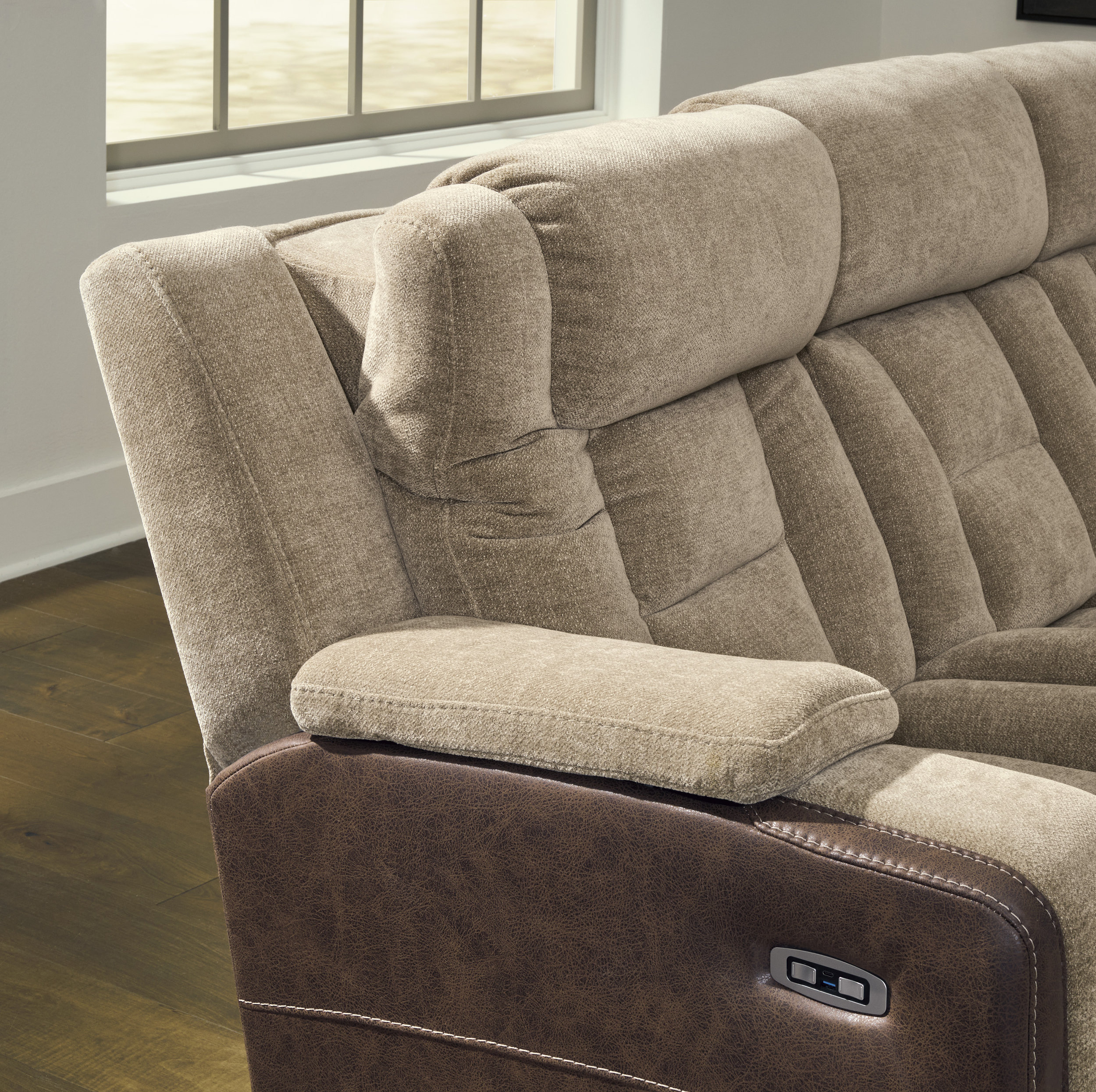 Mixed Motion Faux Leather/Polyester Power Reclining Living Room Set with Adjustable Headrest