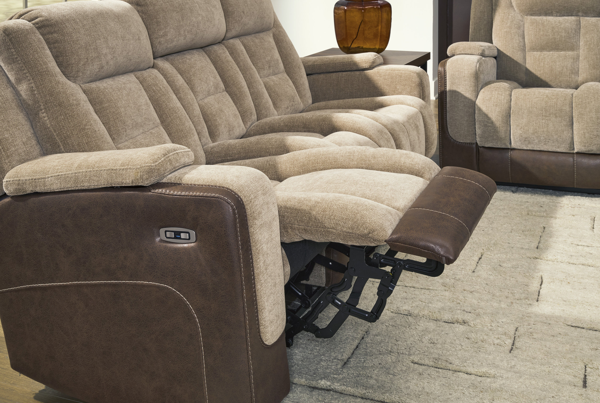 Mixed Motion Faux Leather/Polyester Power Reclining Living Room Set with Adjustable Headrest