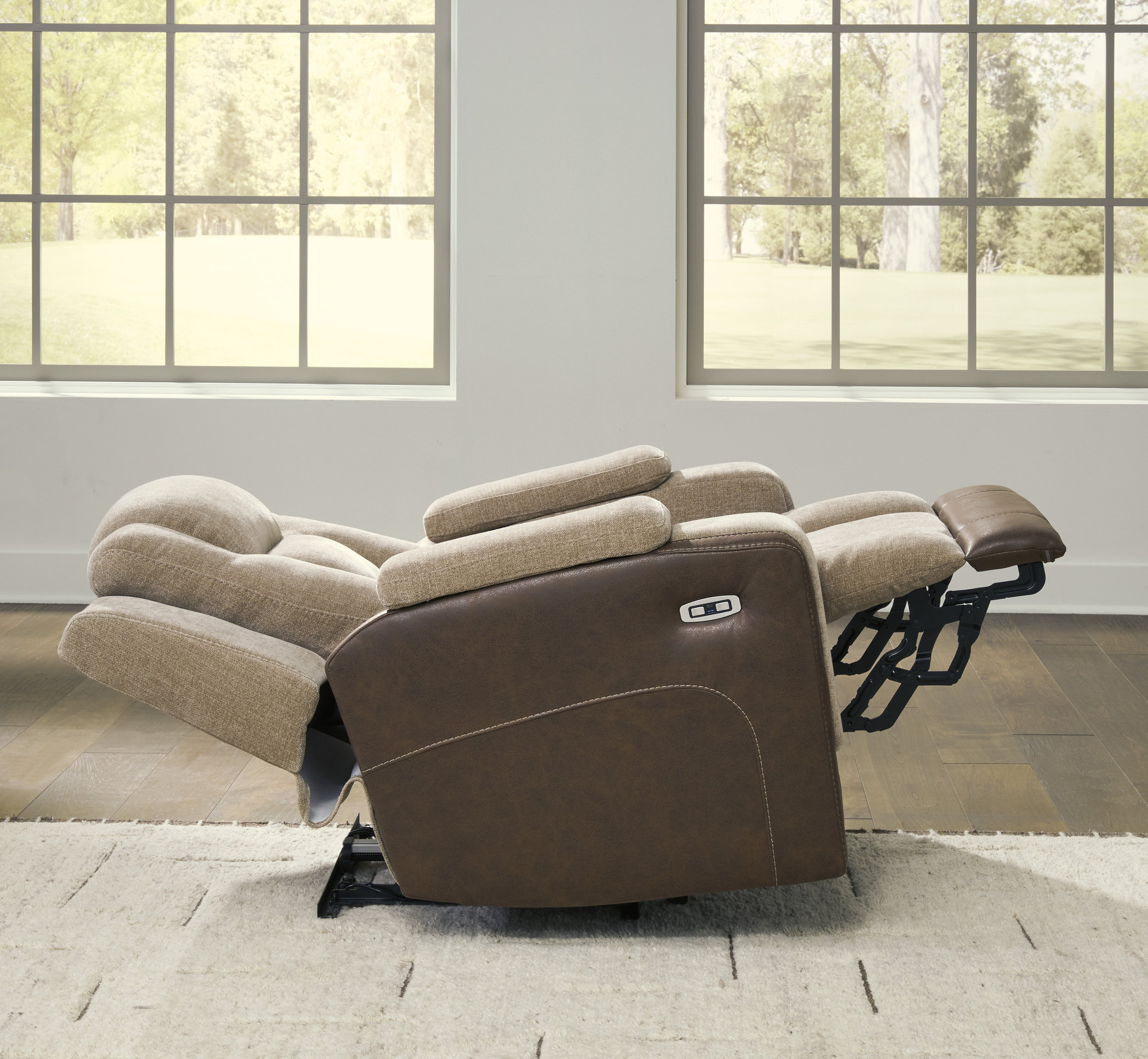 Mixed Motion Faux Leather/Polyester Power Reclining Living Room Set with Adjustable Headrest