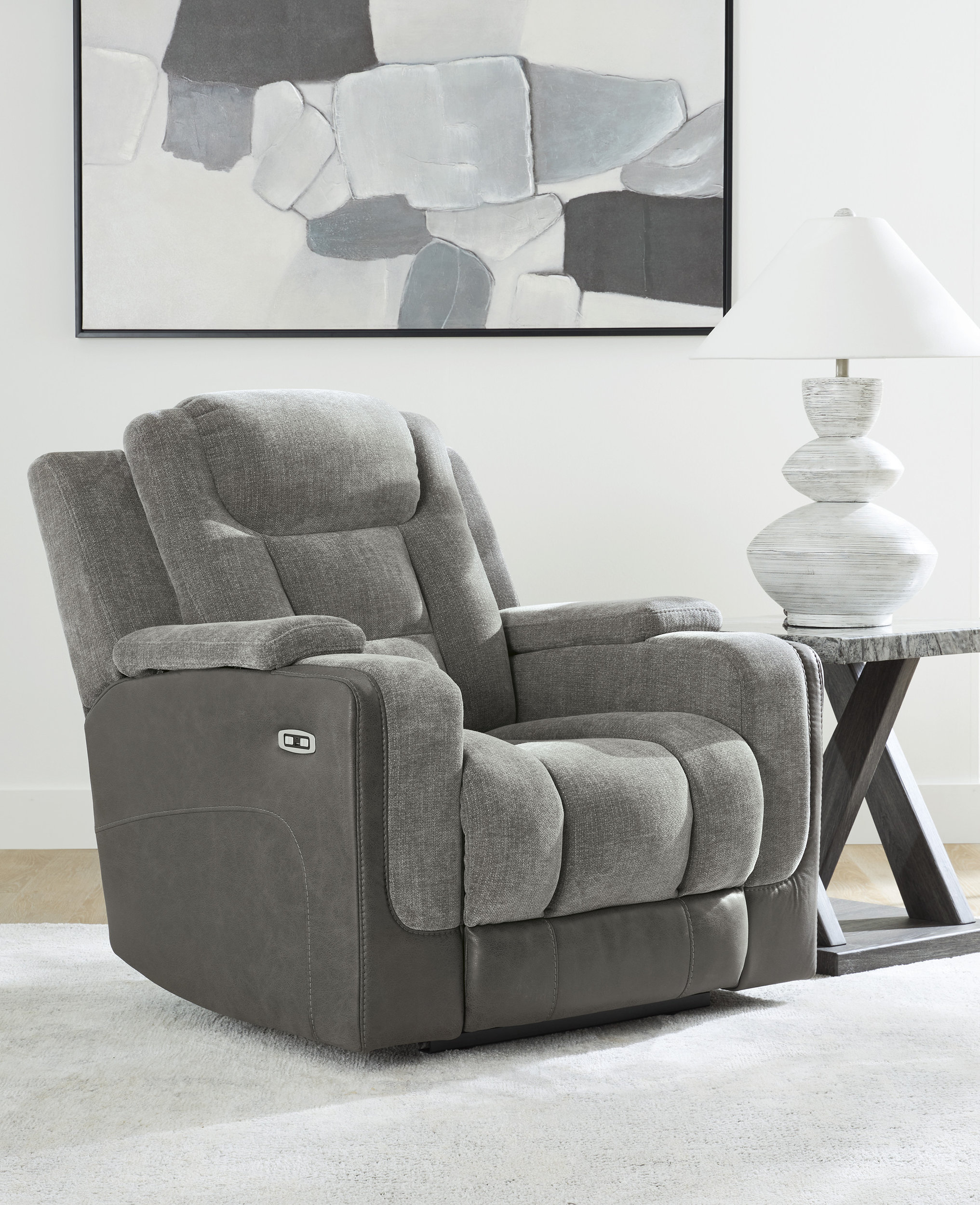 Mixed Motion Faux Leather/Polyester Power Reclining Living Room Set with Adjustable Headrest