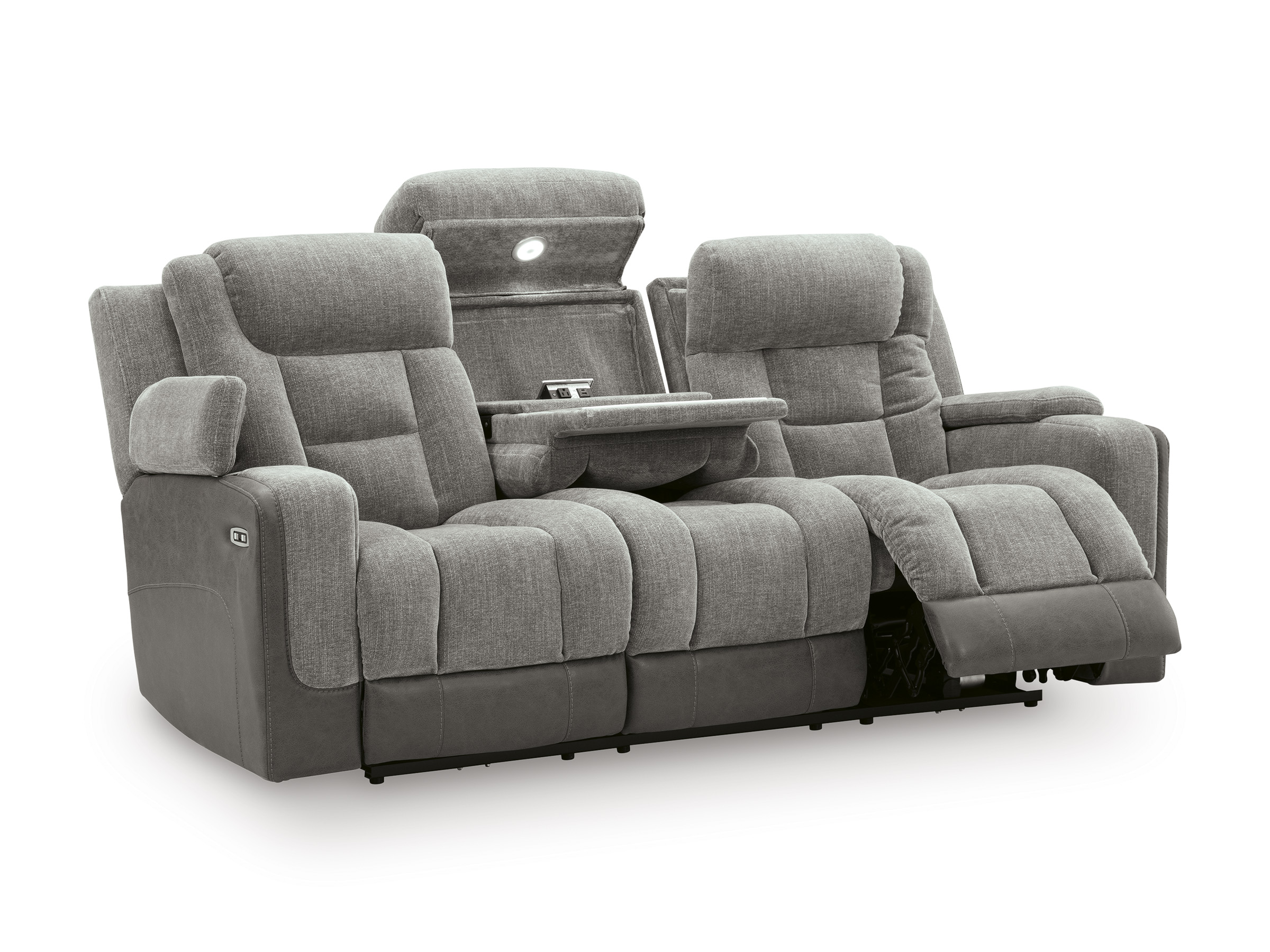 Mixed Motion Faux Leather/Polyester Power Reclining Living Room Set with Adjustable Headrest