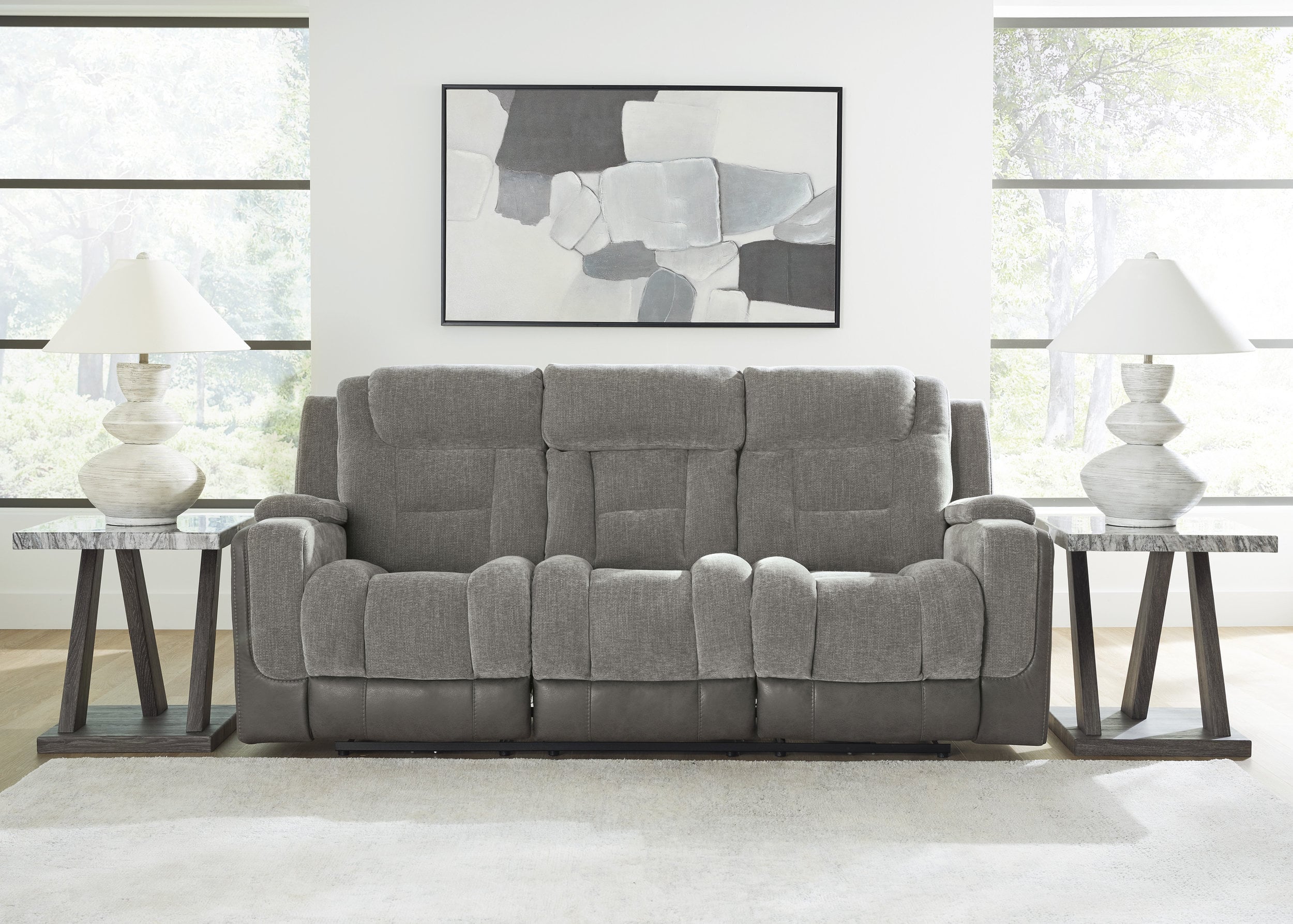 Mixed Motion Faux Leather/Polyester Power Reclining Sofa with Adjustable Headrest
