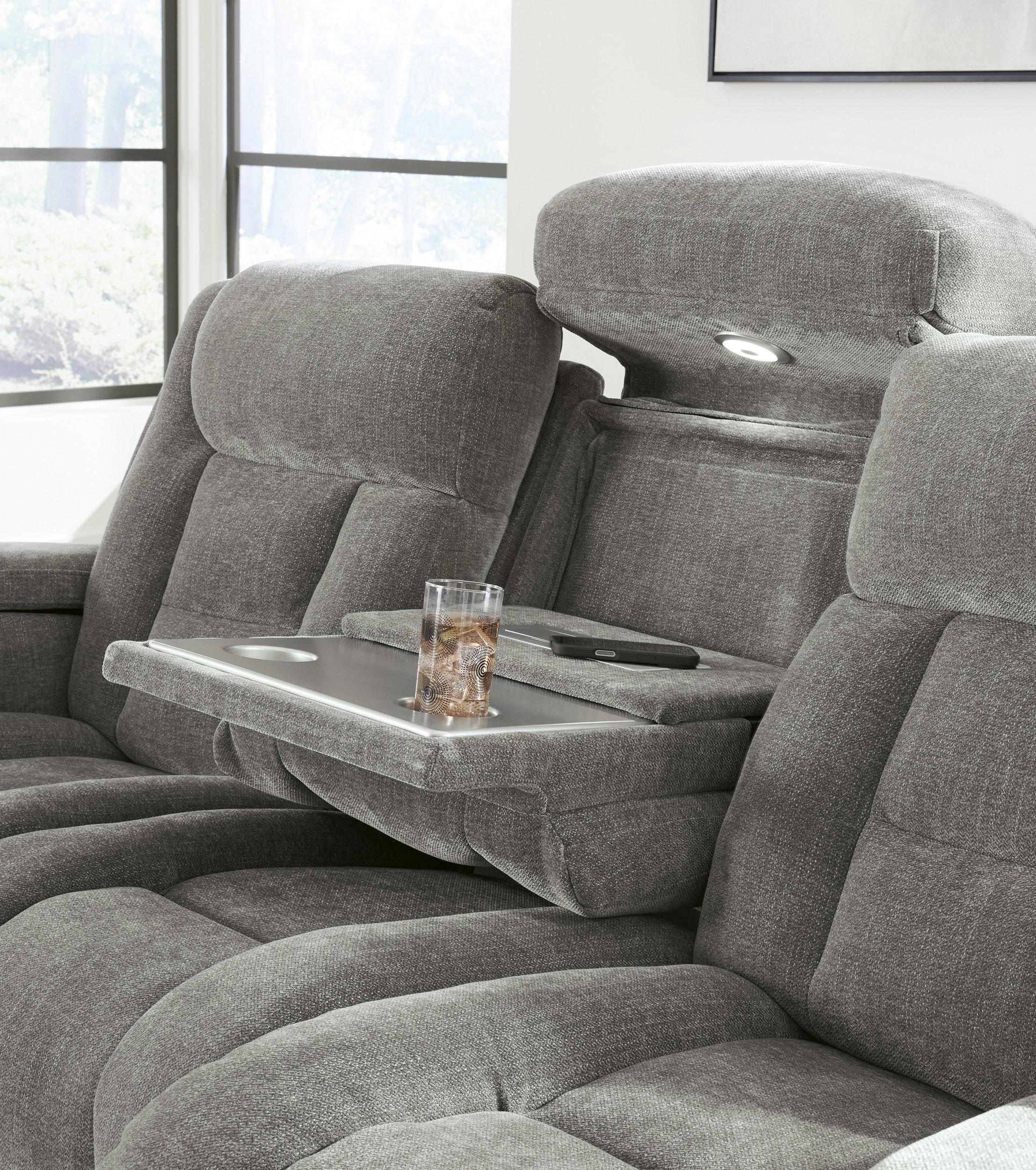 Mixed Motion Faux Leather/Polyester Power Reclining Living Room Set with Adjustable Headrest