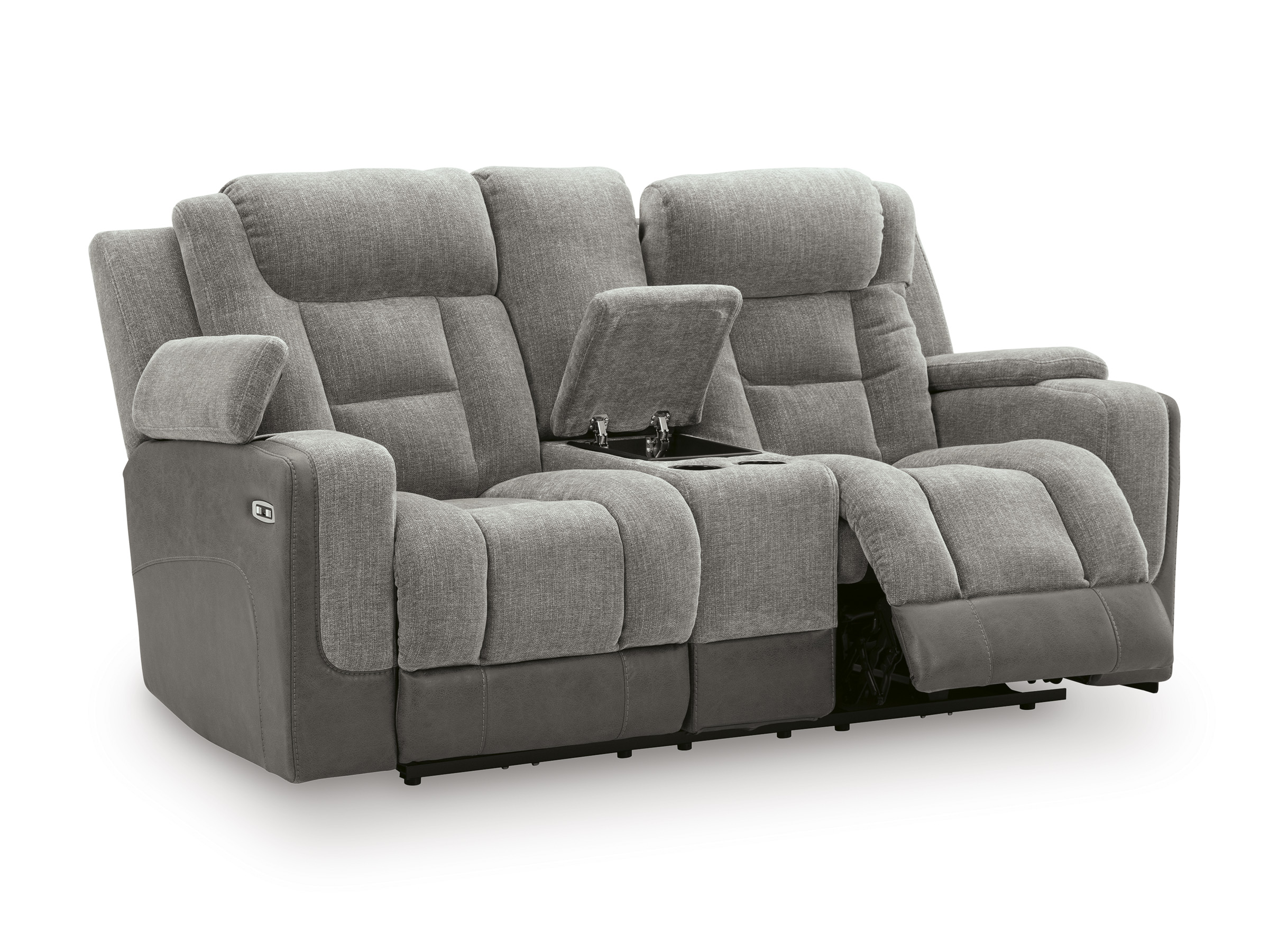 Mixed Motion Faux Leather/Polyester Power Reclining Living Room Set with Adjustable Headrest
