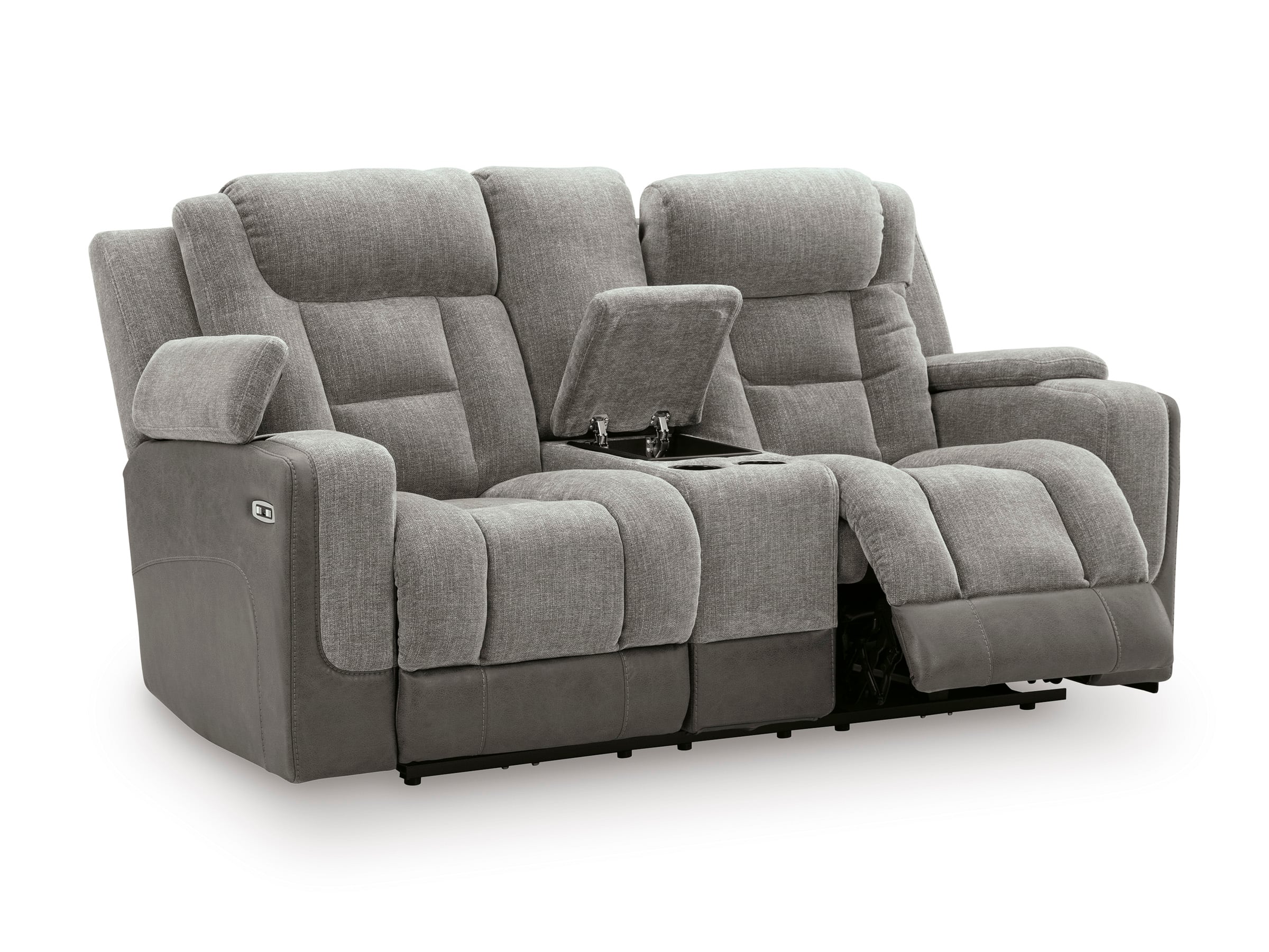 Mixed Motion Faux Leather/Polyester Power Reclining Loveseat with Adjustable Headrest