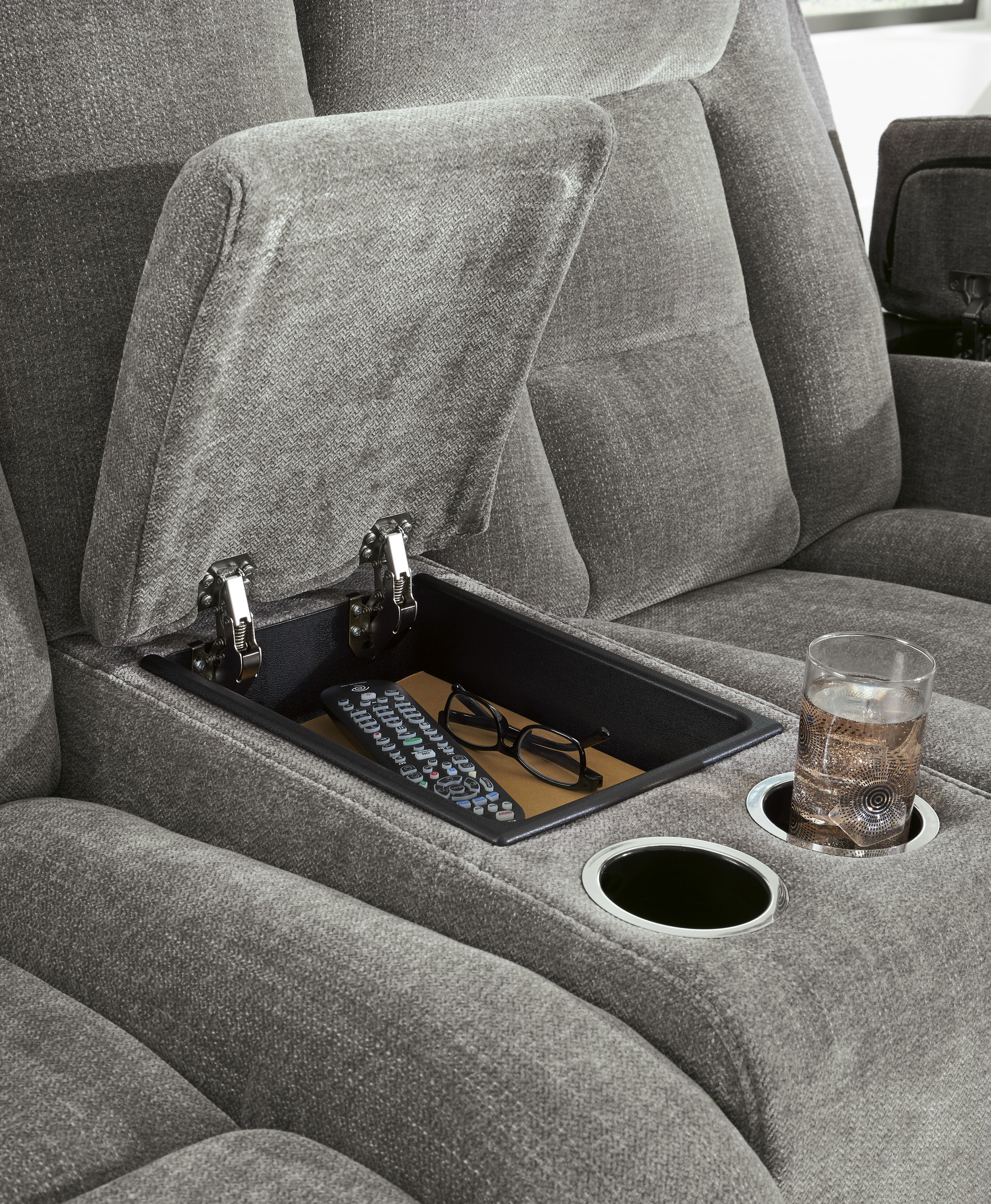 Mixed Motion Faux Leather/Polyester Power Reclining Living Room Set with Adjustable Headrest