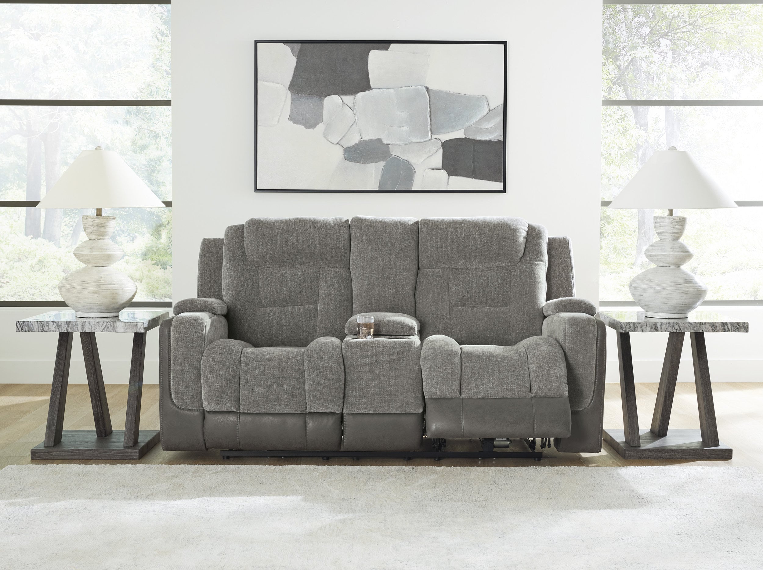 Mixed Motion Faux Leather/Polyester Power Reclining Living Room Set with Adjustable Headrest