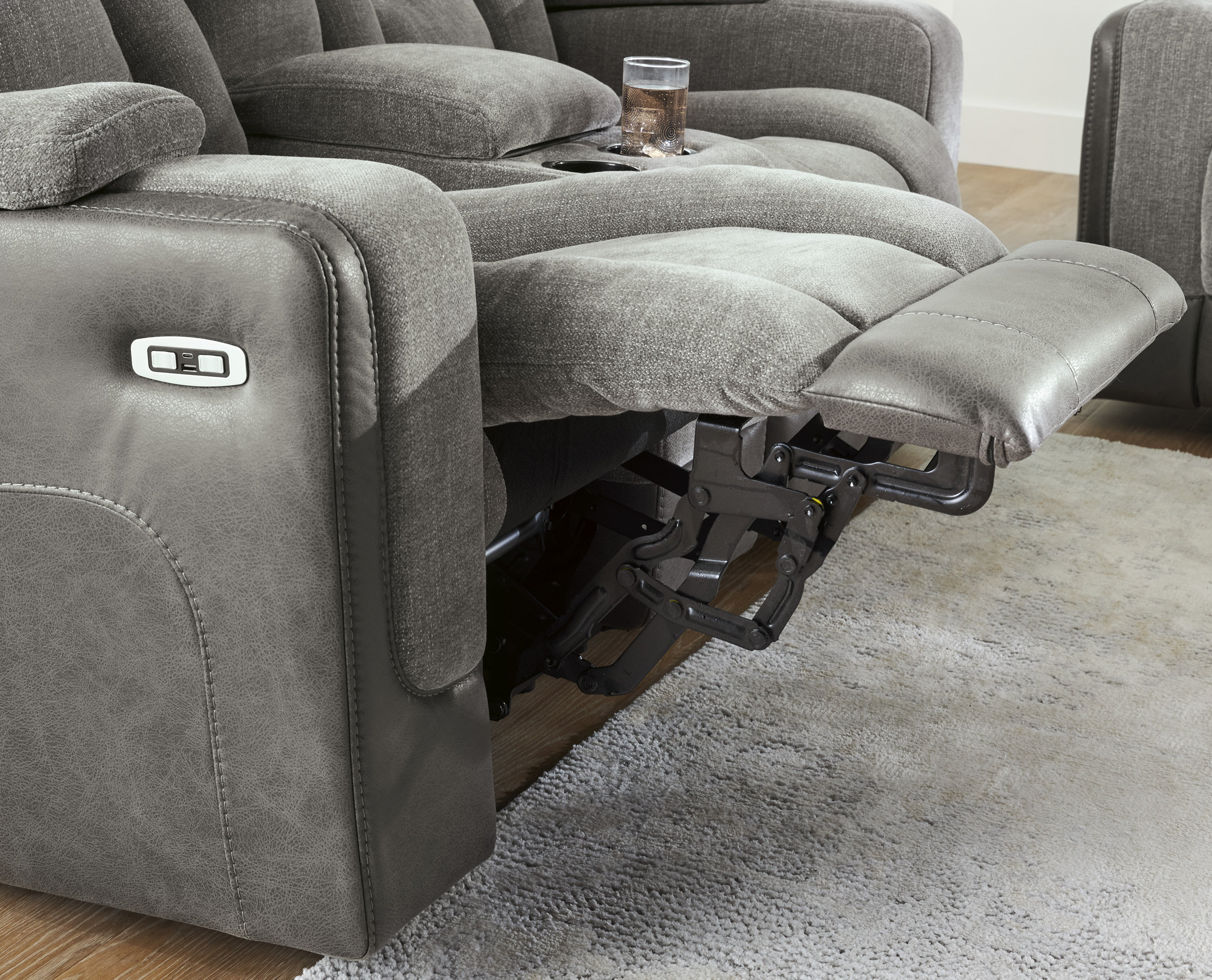 Mixed Motion Faux Leather/Polyester Power Recliner with Adjustable Headrest