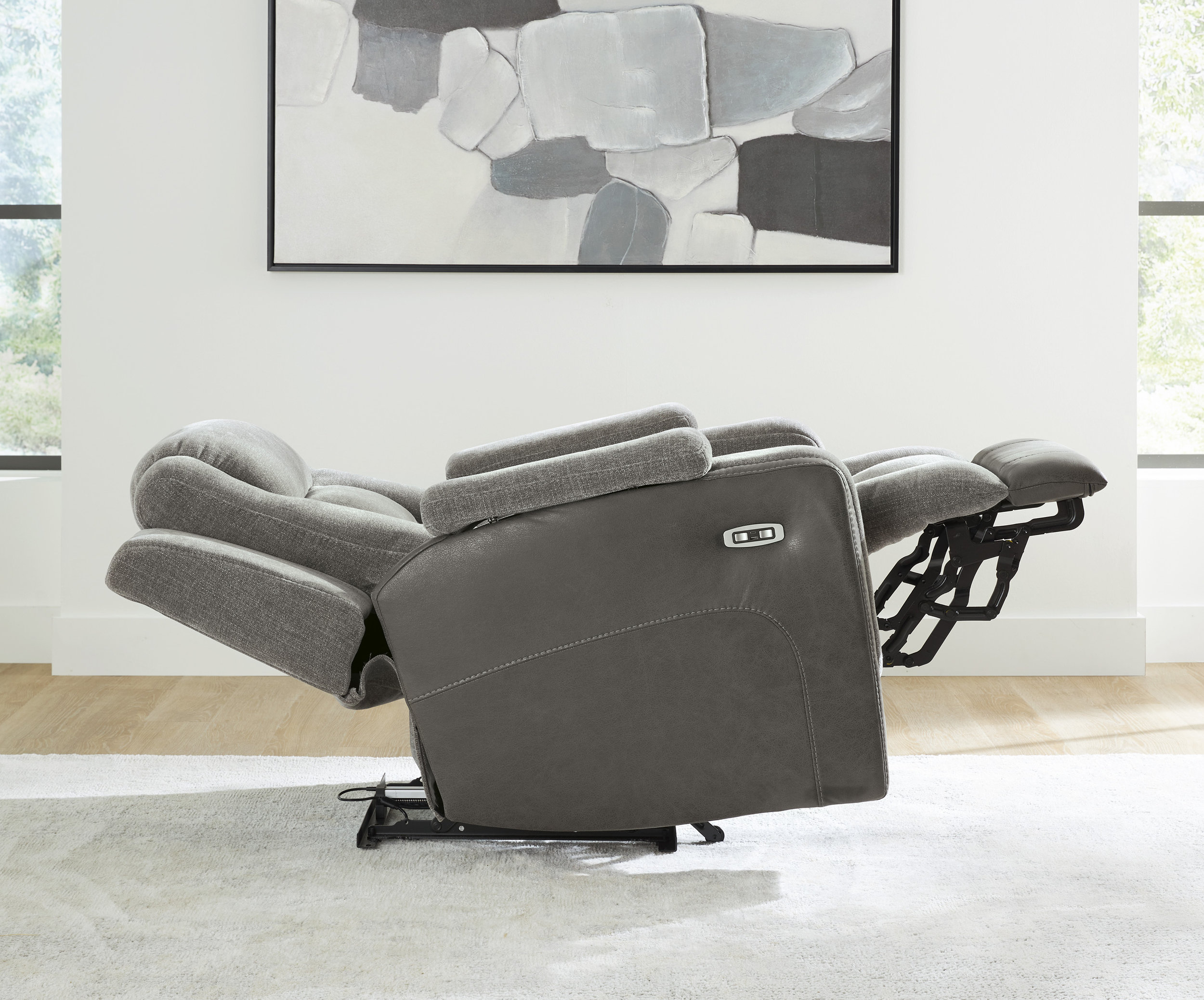 Mixed Motion Faux Leather/Polyester Power Reclining Living Room Set with Adjustable Headrest