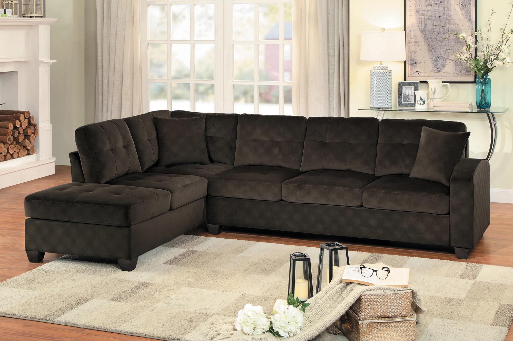 brown textured microfiber sectional
