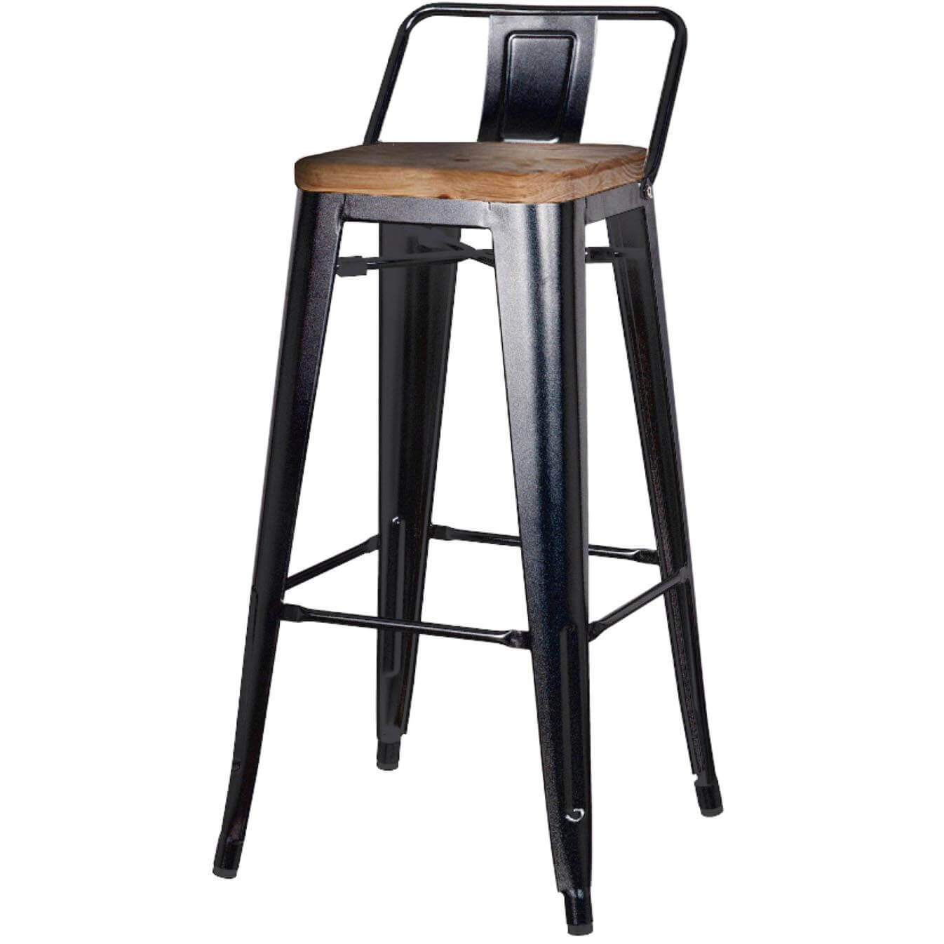 Metropolis Low Back Bar Stool Wood Seat Black