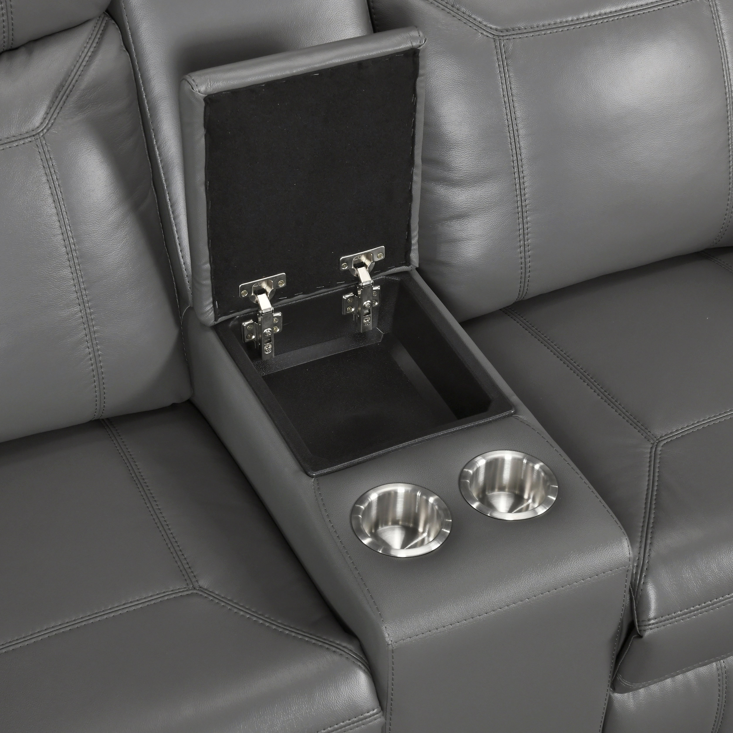 8379 Upholstered Double Reclining Loveseat with Console & Receptacles