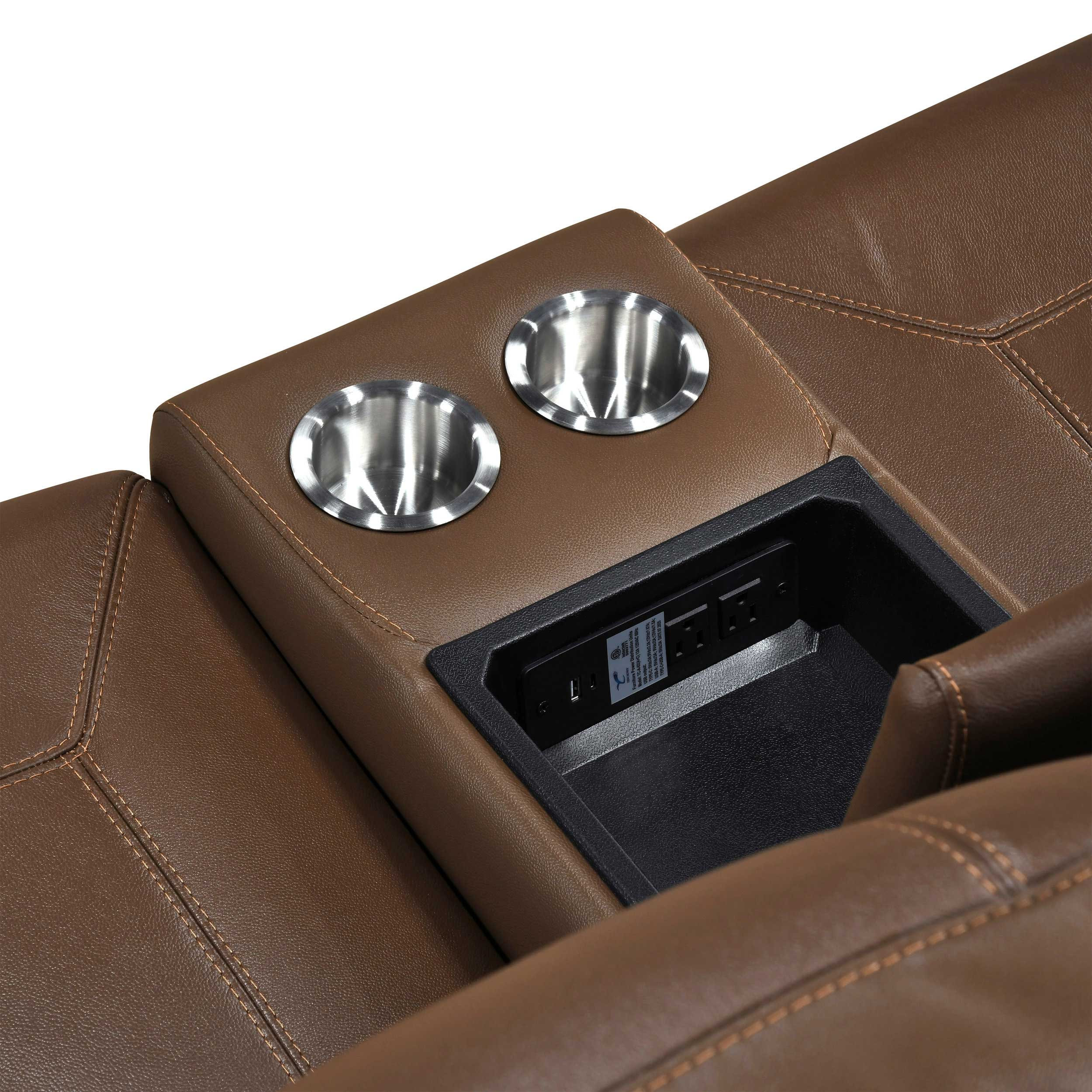 8379 Upholstered Double Reclining Loveseat with Console & Receptacles