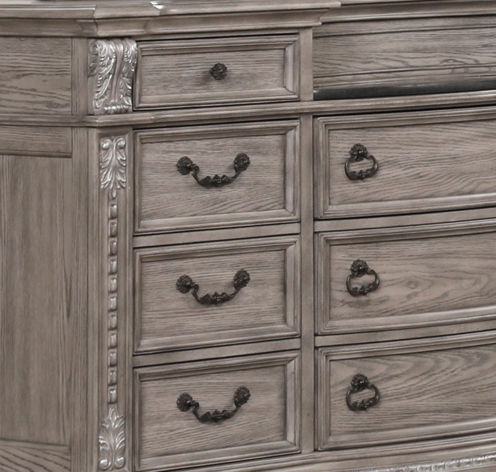 0401 Upholstery/Wood Sleigh Gray Dresser