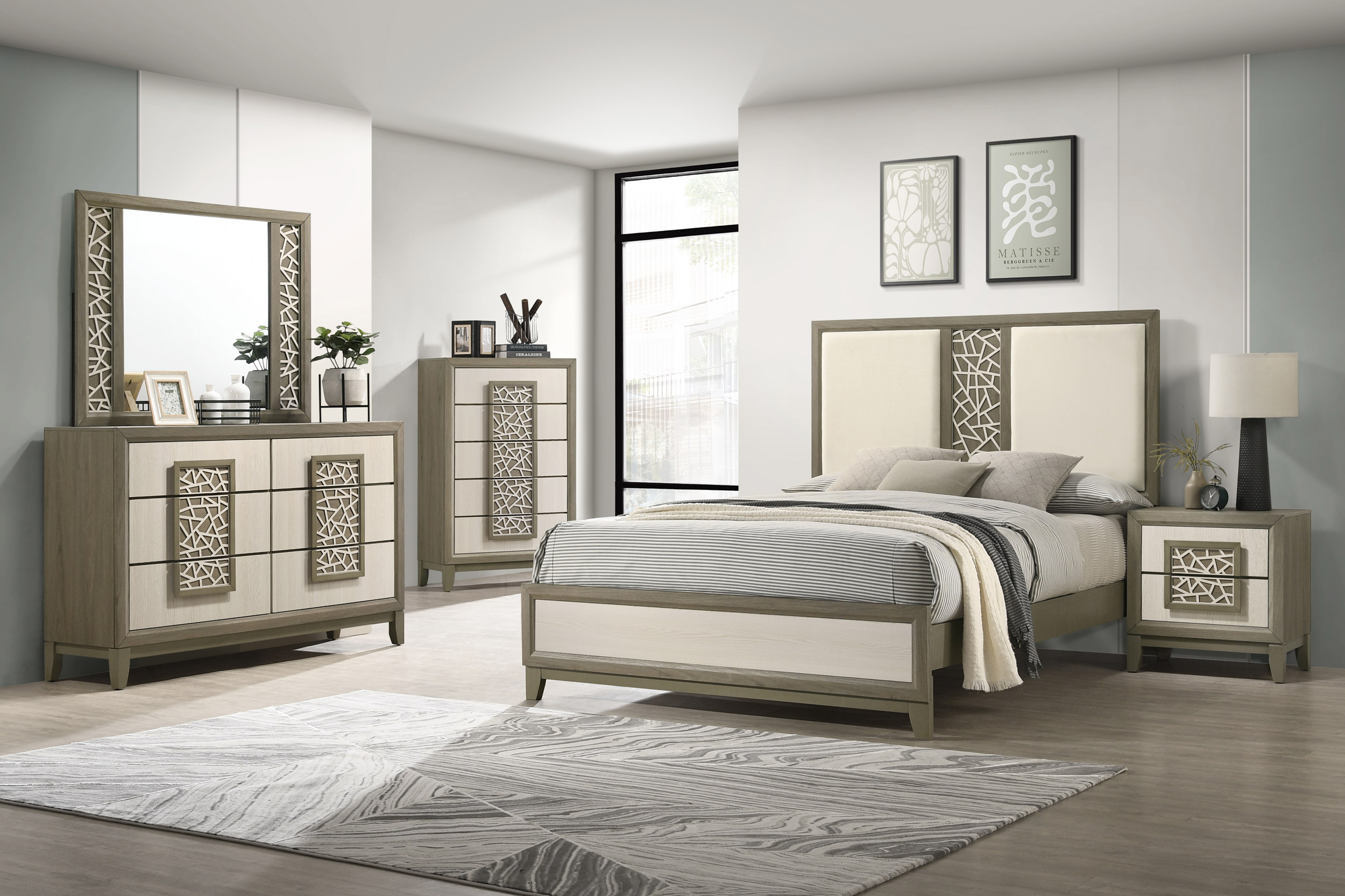 Lifestyle SM 8386g Upholstery/Wood Panel Bedroom Set, Beige/Ash Grey Lifestyle SM 8386g Upholstery/Wood Panel Bedroom Set, Beige/Ash Grey
