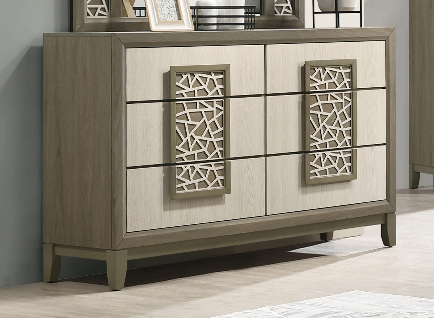 SM 8386g Upholstery/Wood Panel Bedroom Set
