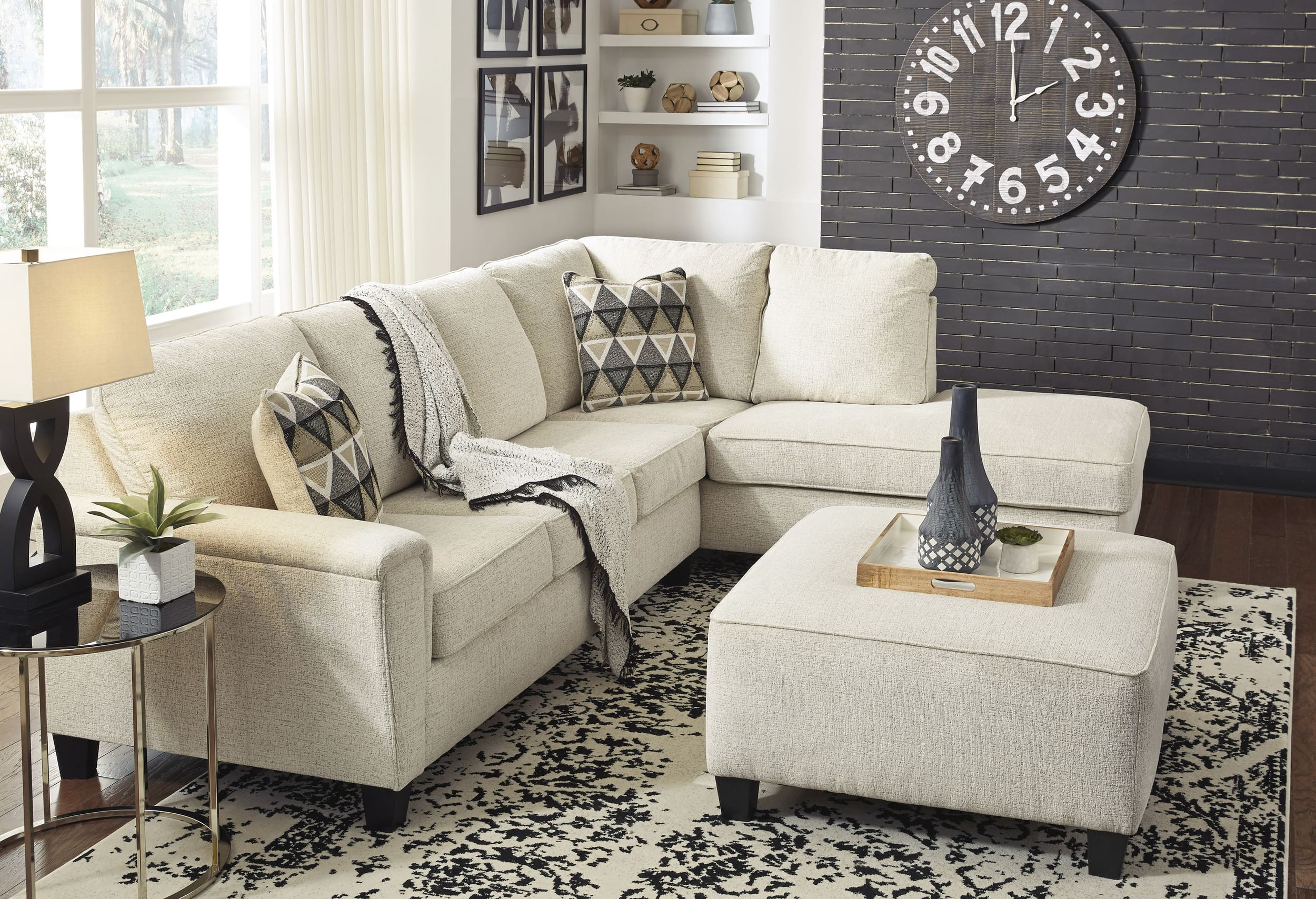 Abinger 2-Piece Polyester L-Shaped Sectional Sofa w/Right Arm Chaise Facing