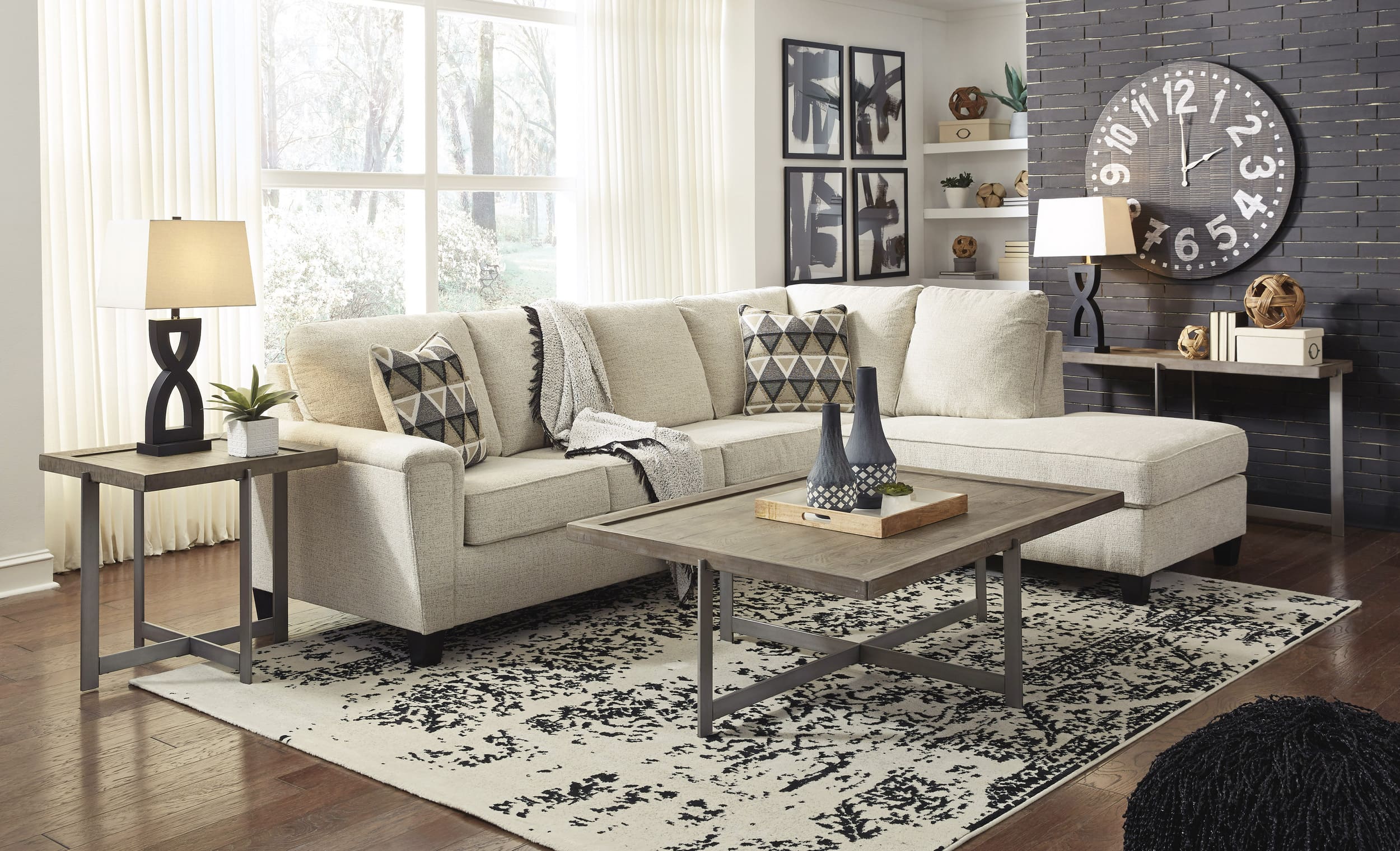 Abinger 2-Piece Polyester L-Shaped Sectional Sofa w/Right Arm Chaise Facing