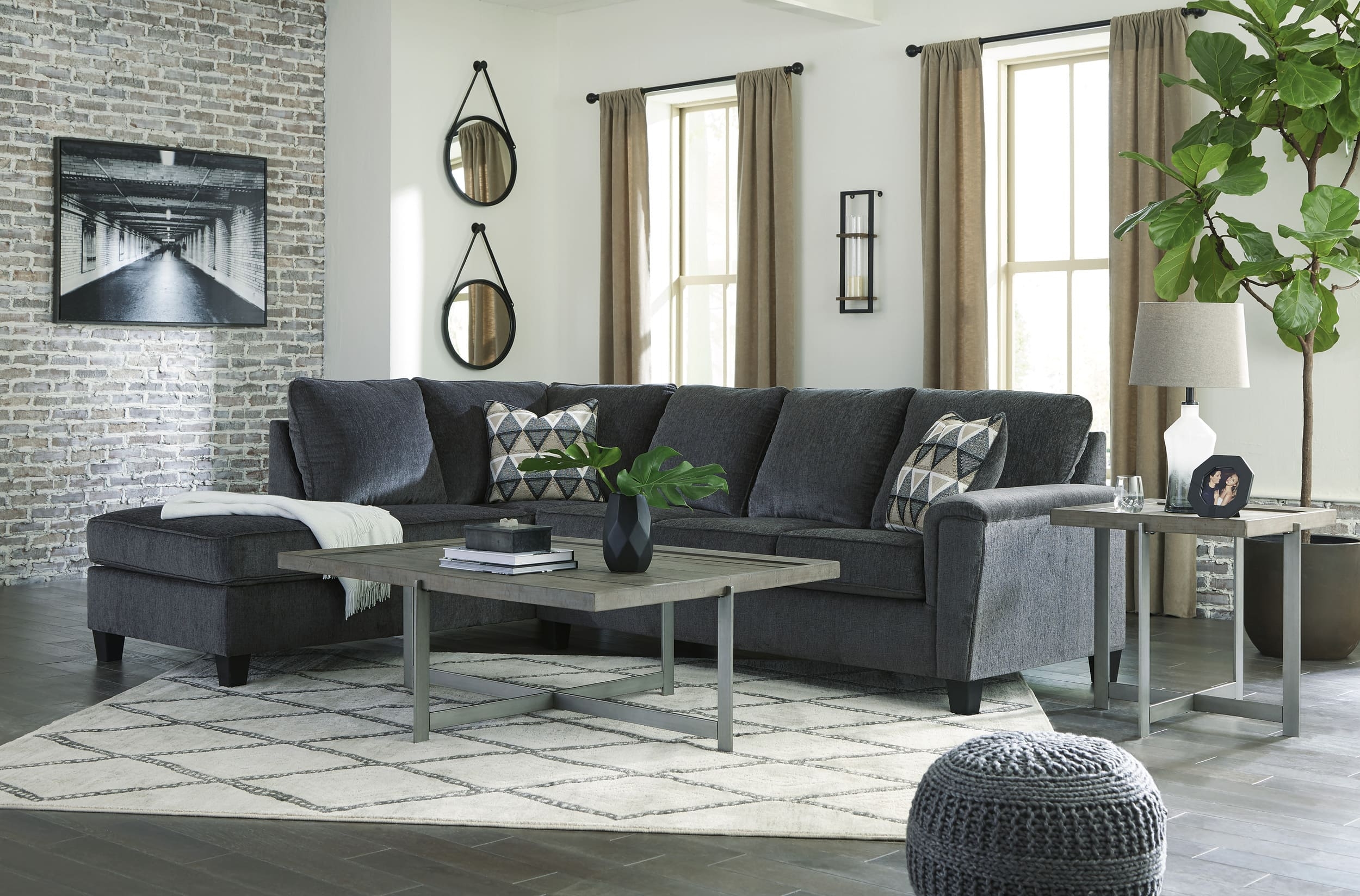 Abinger 2-Piece Polyester L-Shaped Sectional Sofa w/Left Arm Chaise Facing
