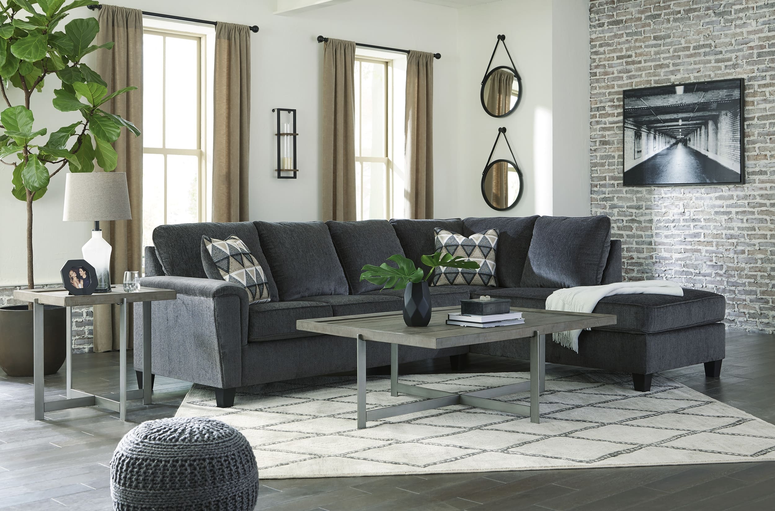 Abinger 2-Piece Polyester L-Shaped Sectional Sofa w/Right Arm Chaise Facing