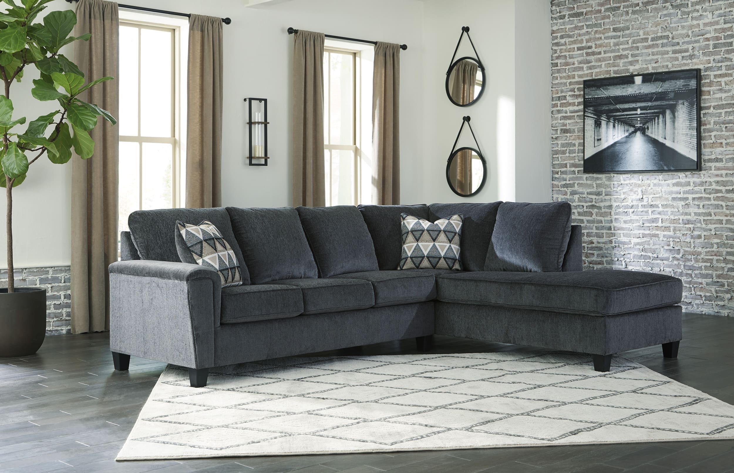 Abinger 2-Piece Polyester L-Shaped Sectional Sofa w/Right Arm Chaise Facing