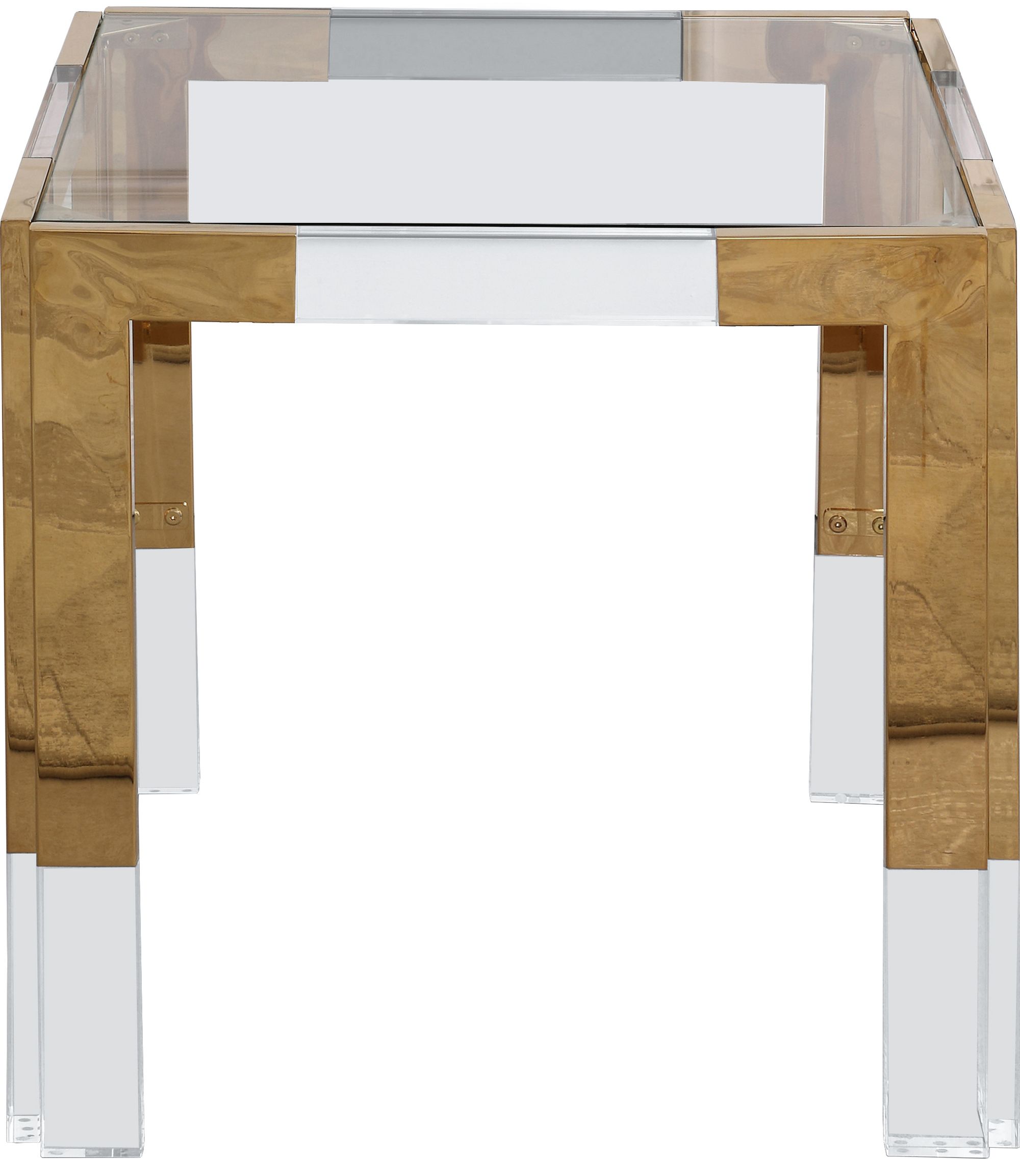Casper 22" Square Glass End Table with Gold Stainless Steel & Acrylic Base