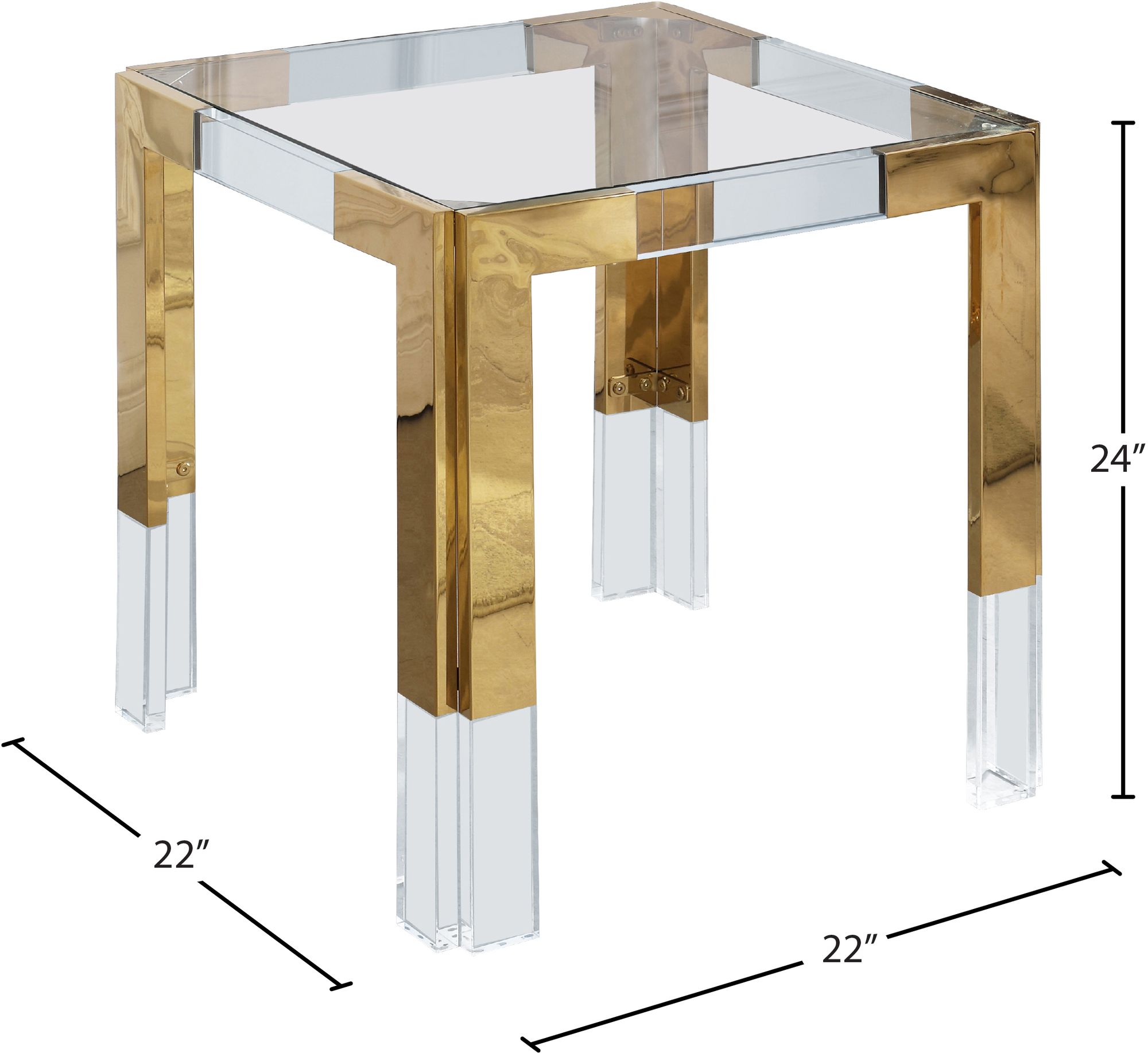 Casper 22" Square Glass End Table with Stainless Steel & Acrylic Base