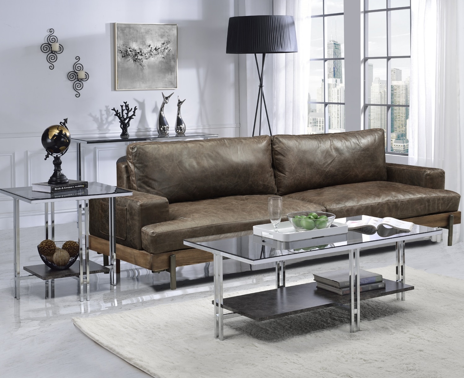 Liddell Glass/Marble Rectangular Sofa Table