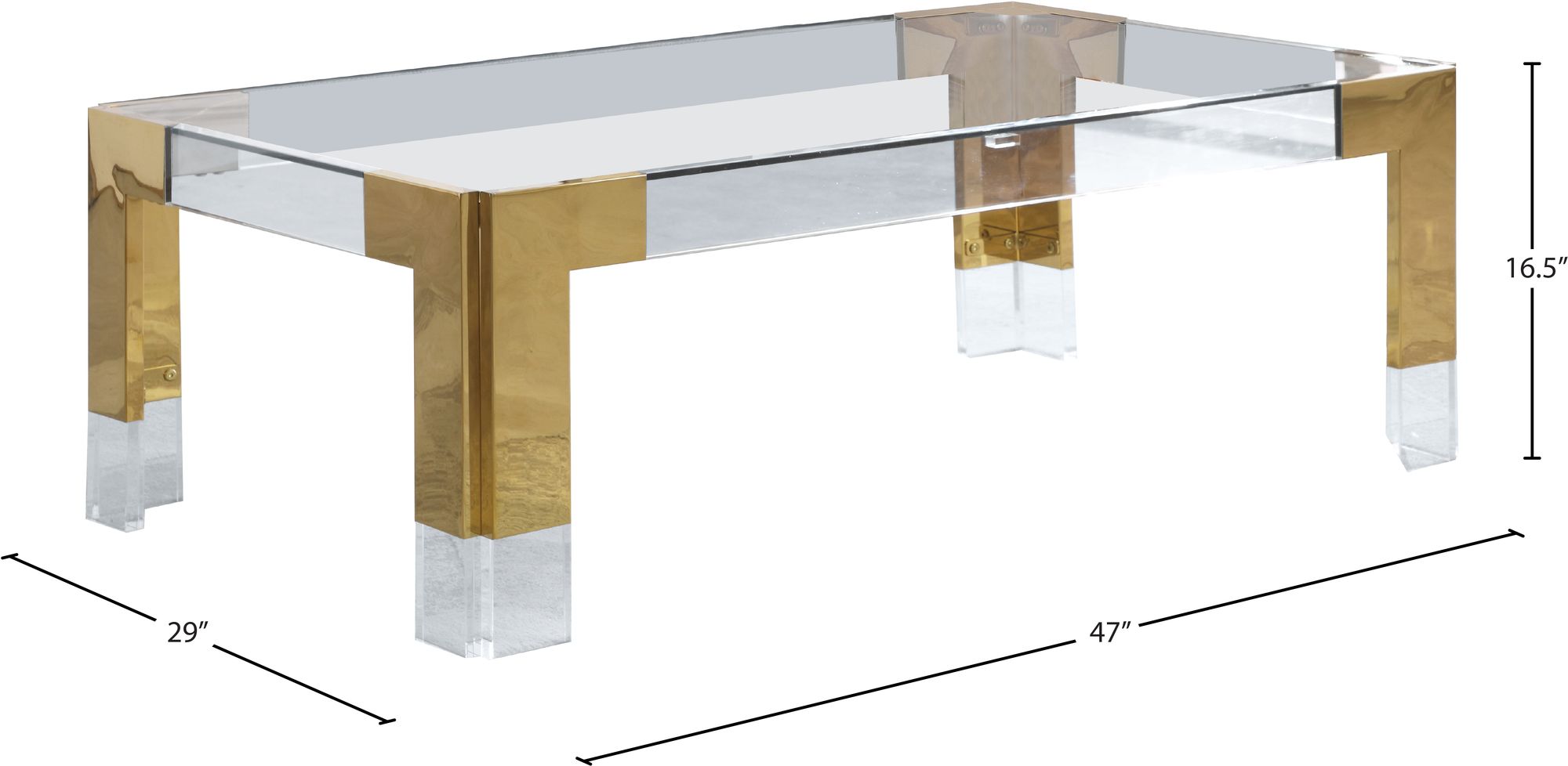 Casper 47" Rectangular Glass Coffee Table with Acrylic & Gold Inserts