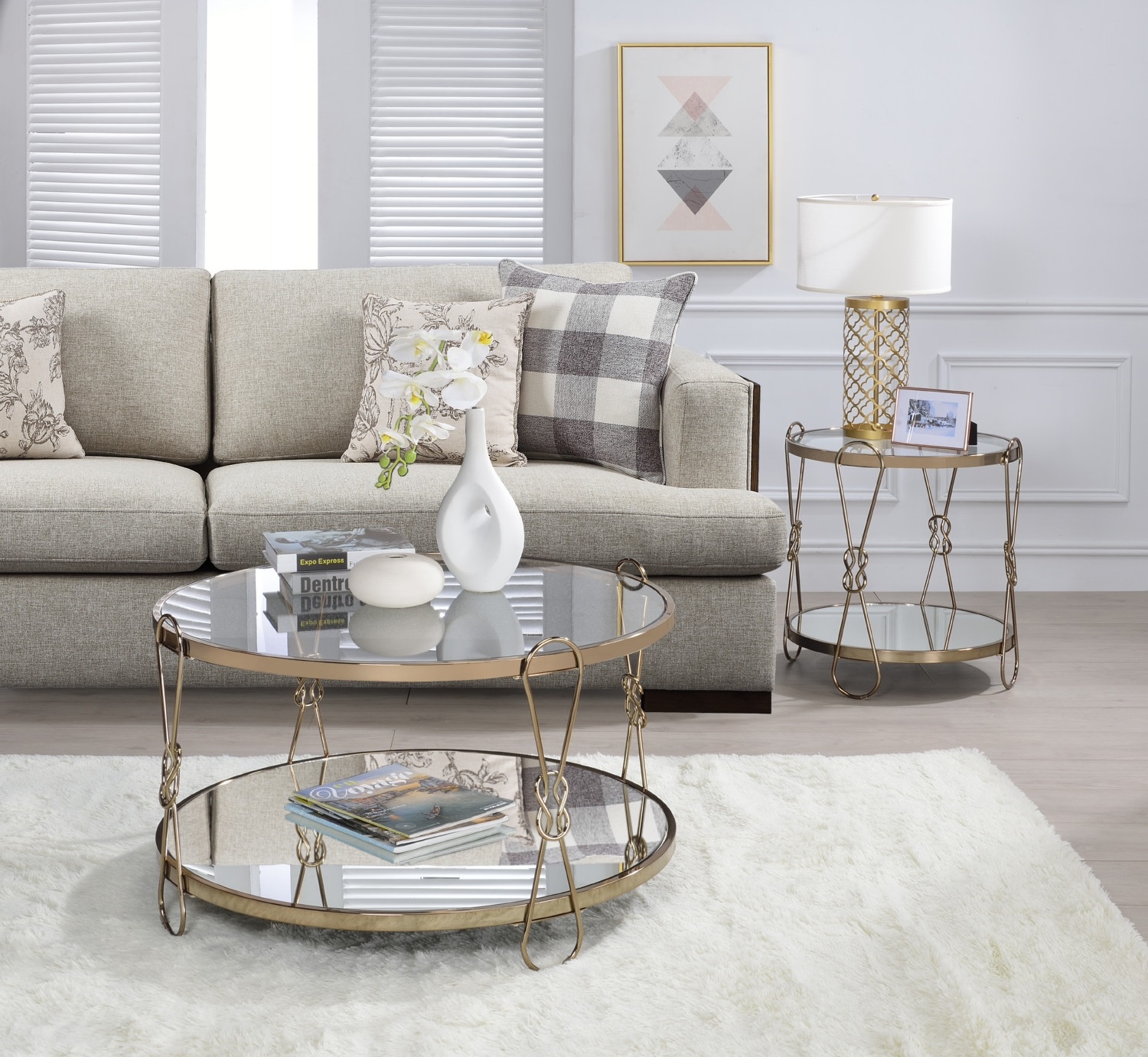 Zekera Mirrored Top Round End Table