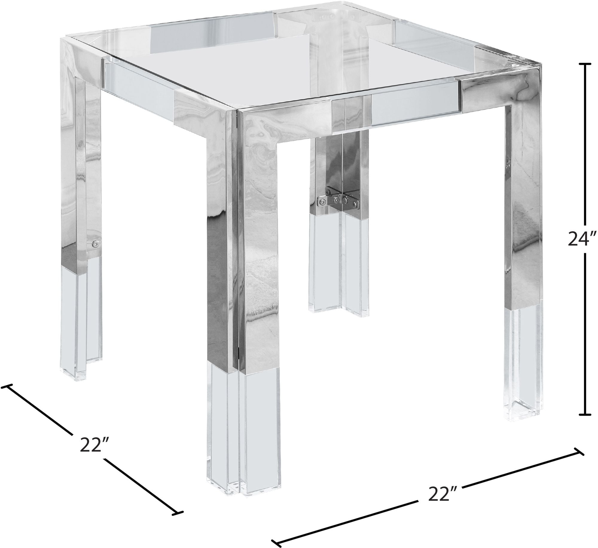 Casper 22" Square Glass End Table with Chrome Stainless Steel & Acrylic Base