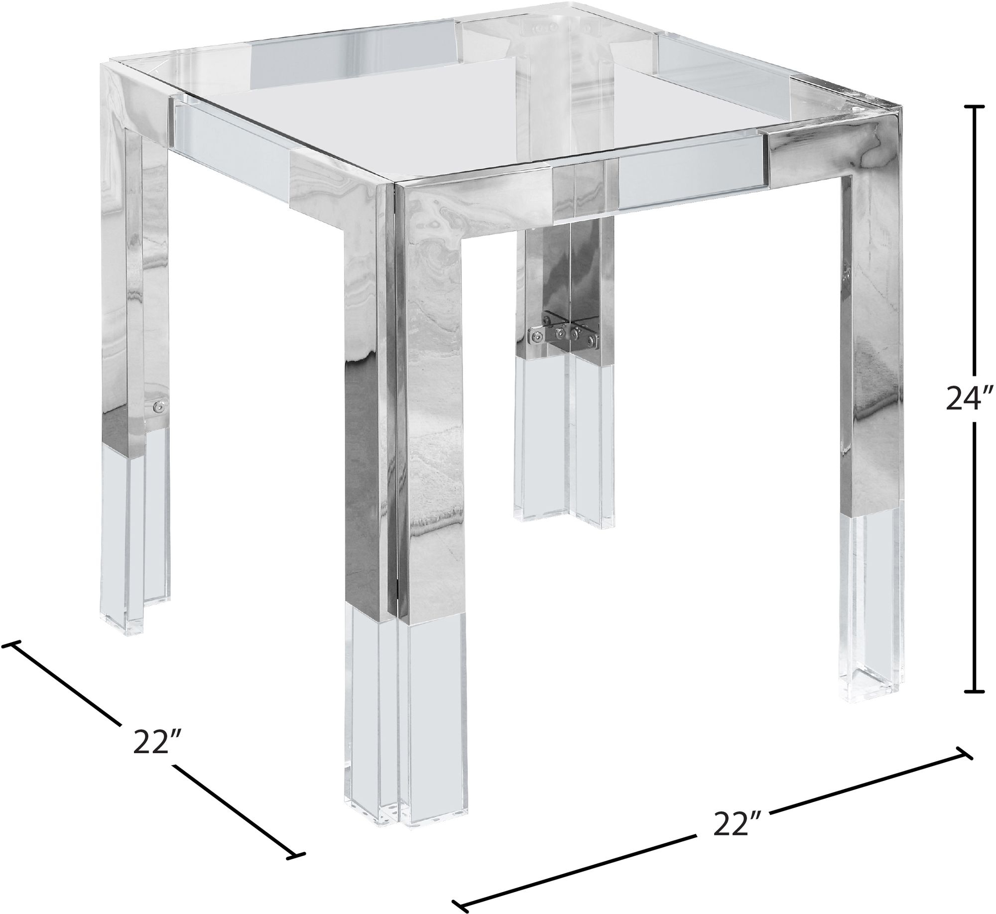Casper 22" Square Glass End Table with Stainless Steel & Acrylic Base