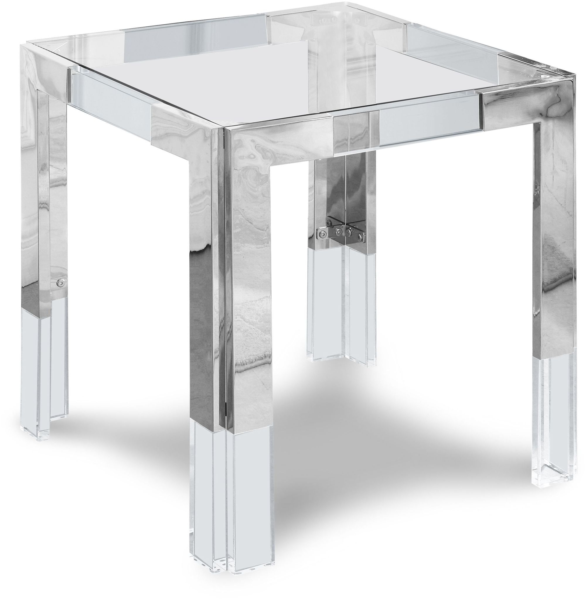Casper 22" Square Glass End Table with Stainless Steel & Acrylic Base