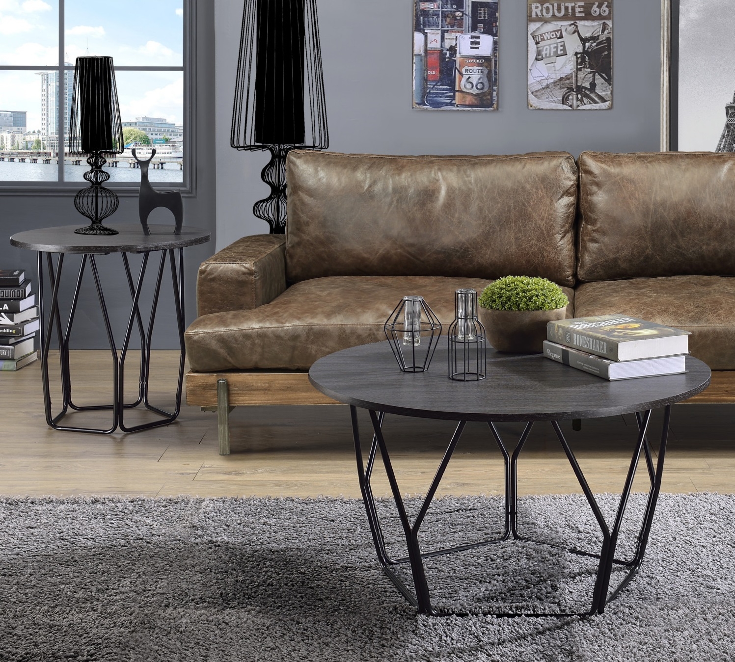 Sytira Wood/Metal Round End Table