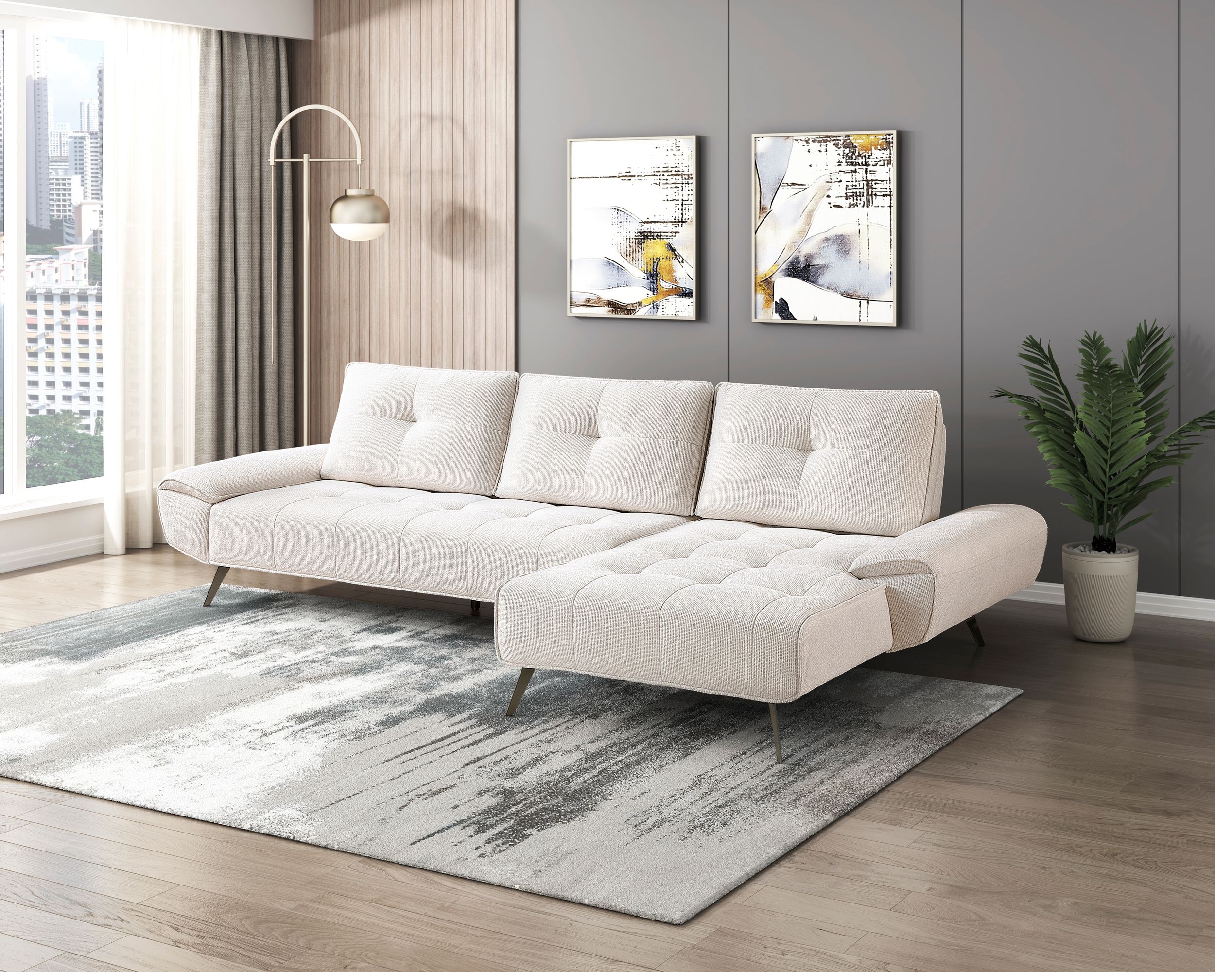 Dominic Chenille 2‑Piece Sectional with Right Chaise & Dual‑Position Backs for Adjustable Seat Depth
