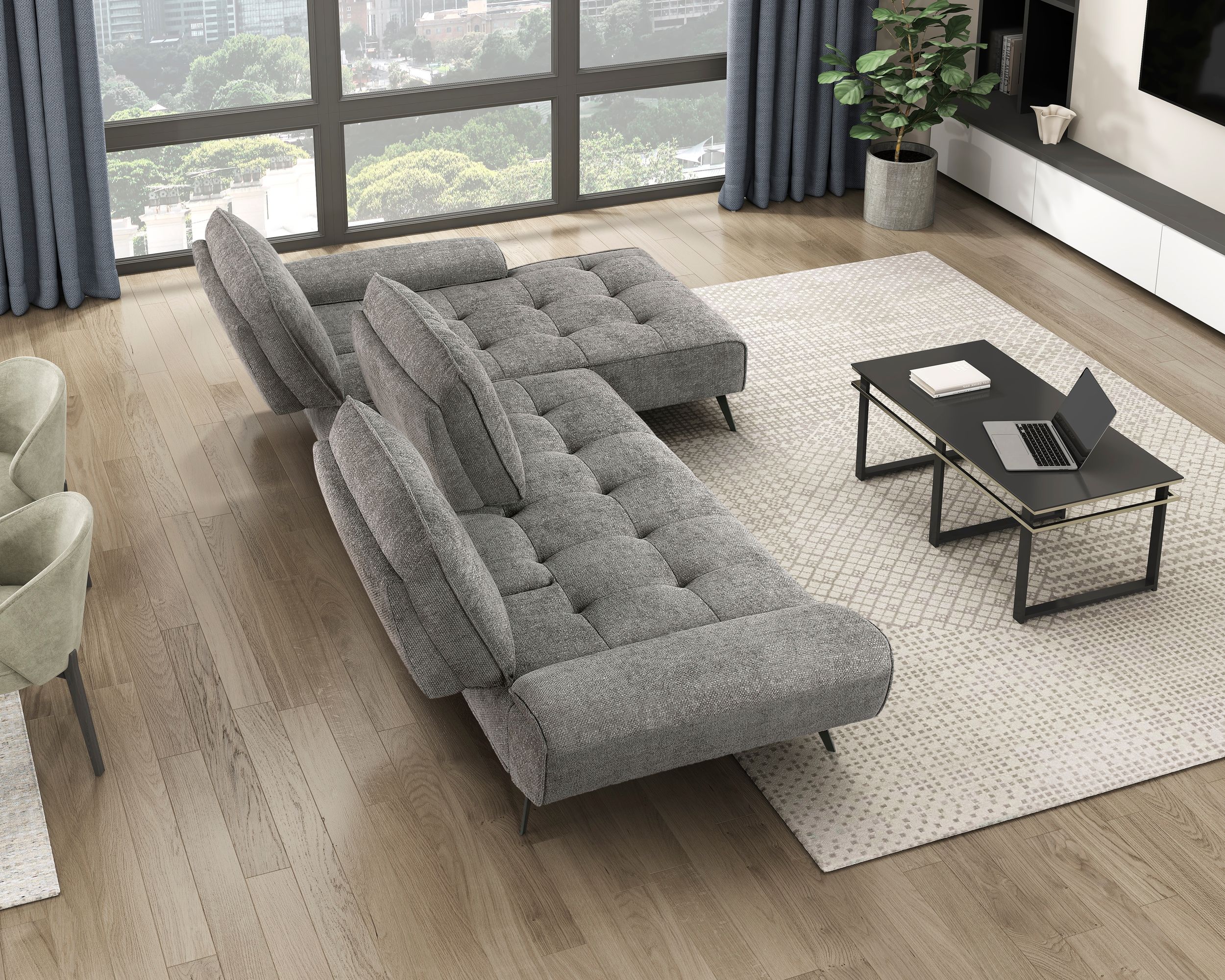 Dominic Chenille 2‑Piece Sectional with Right Chaise & Dual‑Position Backs for Adjustable Seat Depth